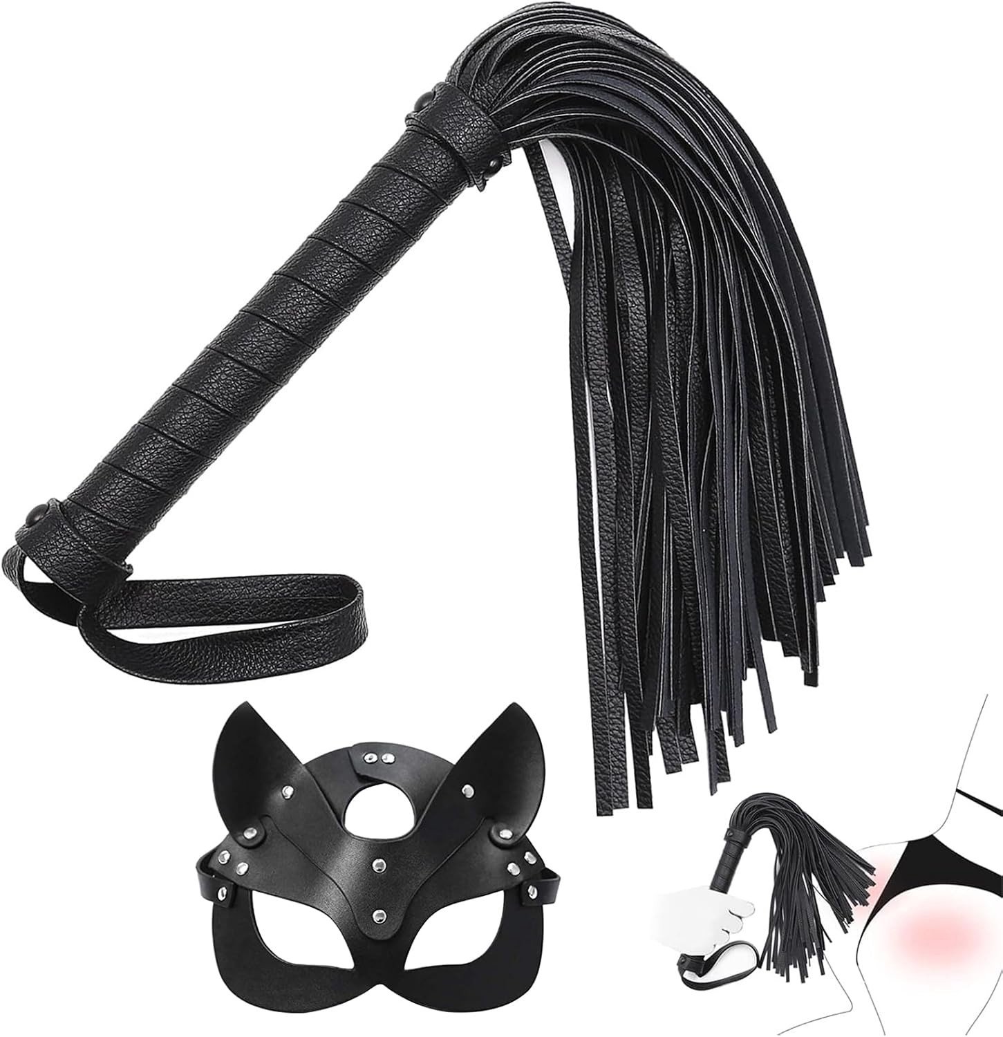Maskerset voor dames met sexy kattenmasker van PU-leer, 48 cm, ideaal voor Halloween, carnaval en gemaskerde ballen, kostuumaccessoires, zwart en stijlvol