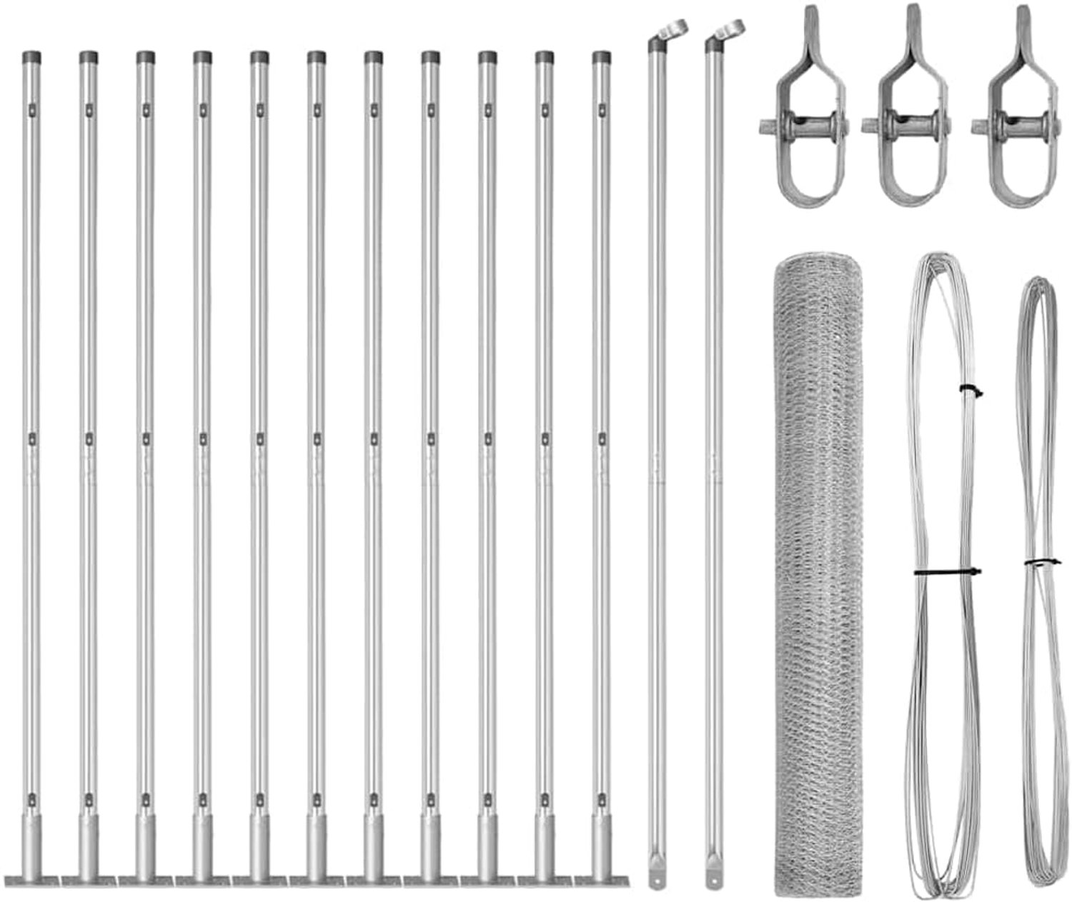 Palen set 25 mm mazen, 1 m zilver, weerbestendige leuningspalen voor tuin en terras, 4 stuks