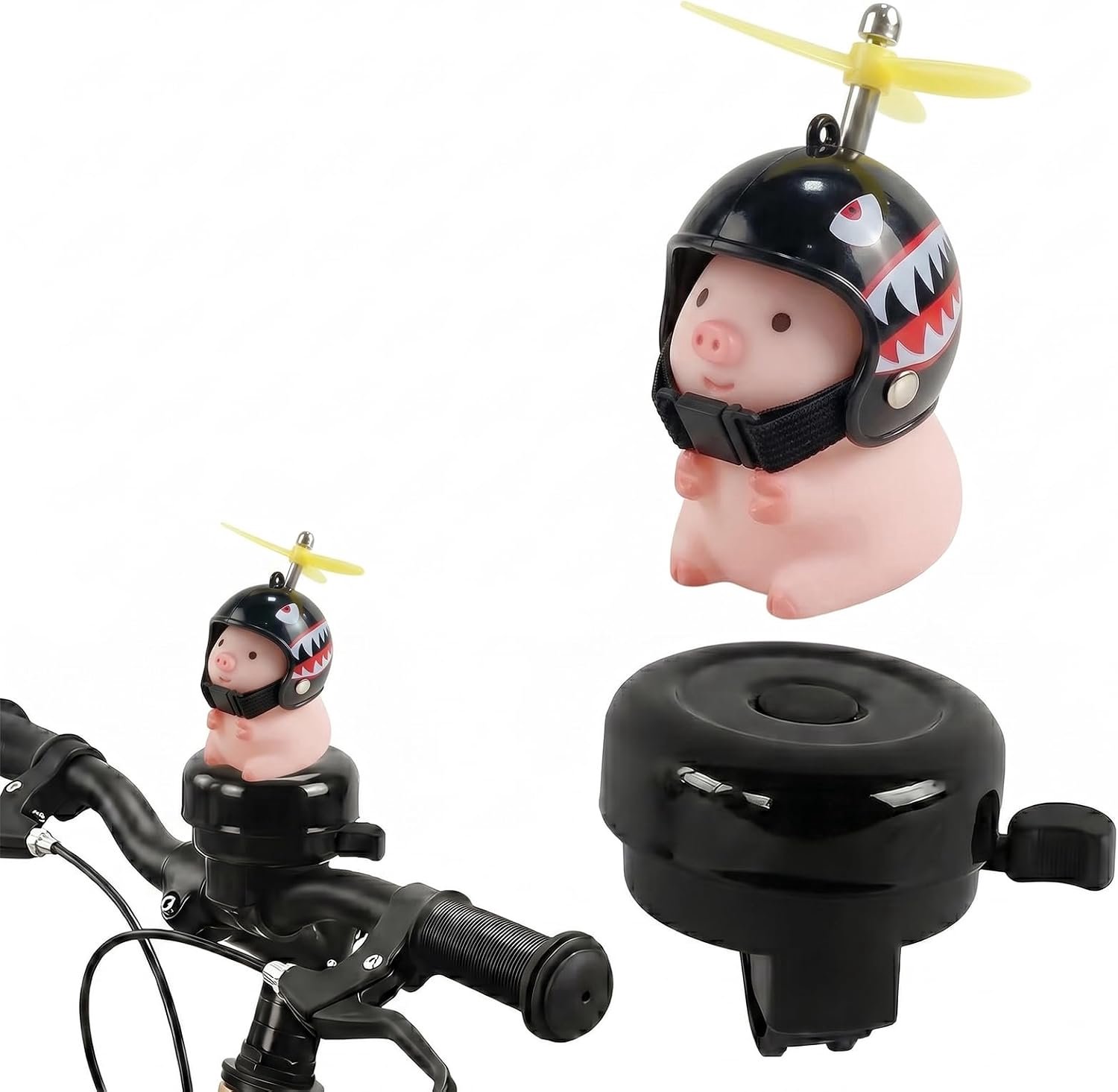 Grappig roze varken, met haaihelm en propeller, super luide fietsbel, waterdicht, roestvrij, voor fiets, scooter, loopfiets