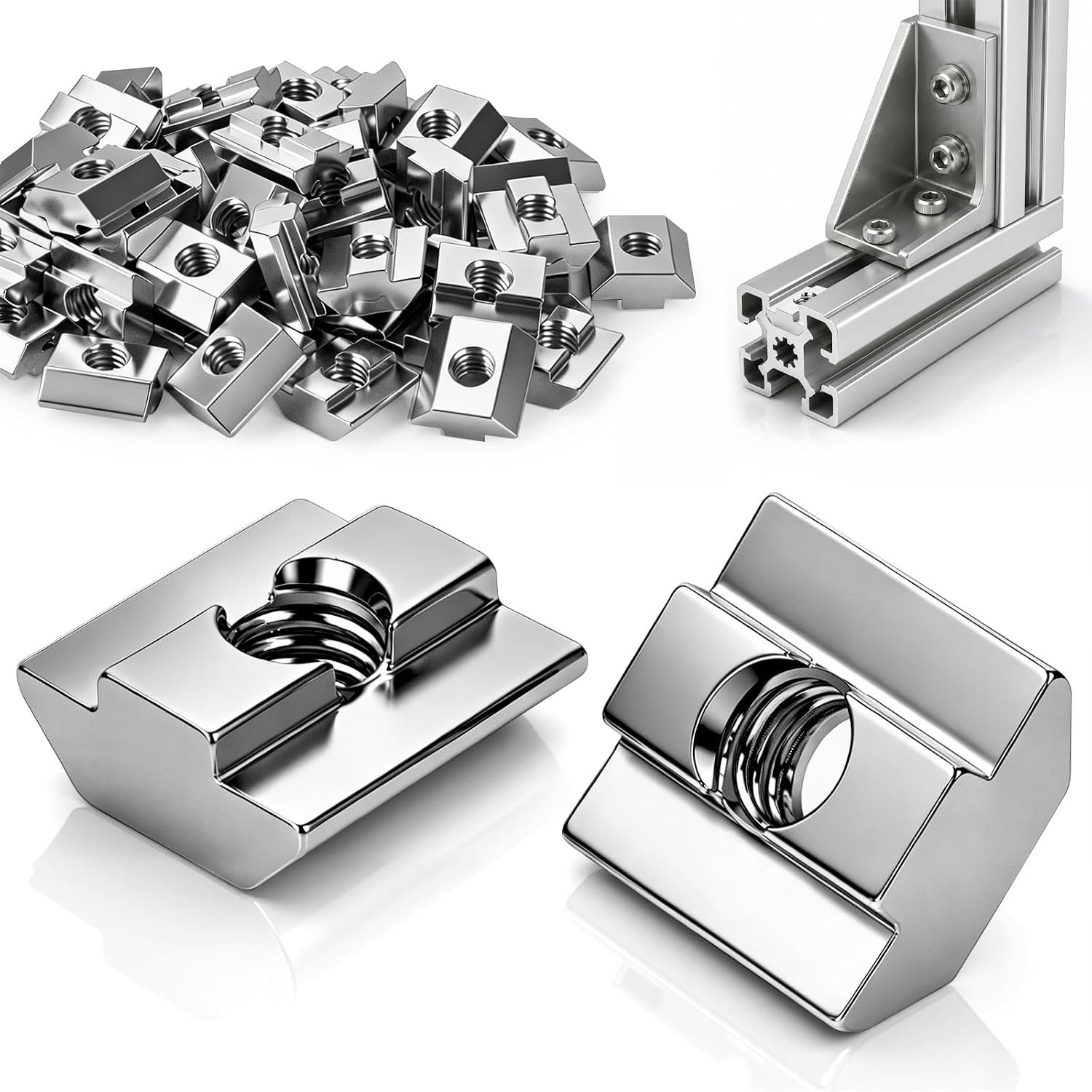 50 stuks groefblokken M4 type B, schuifmoeren, aluminium profiel