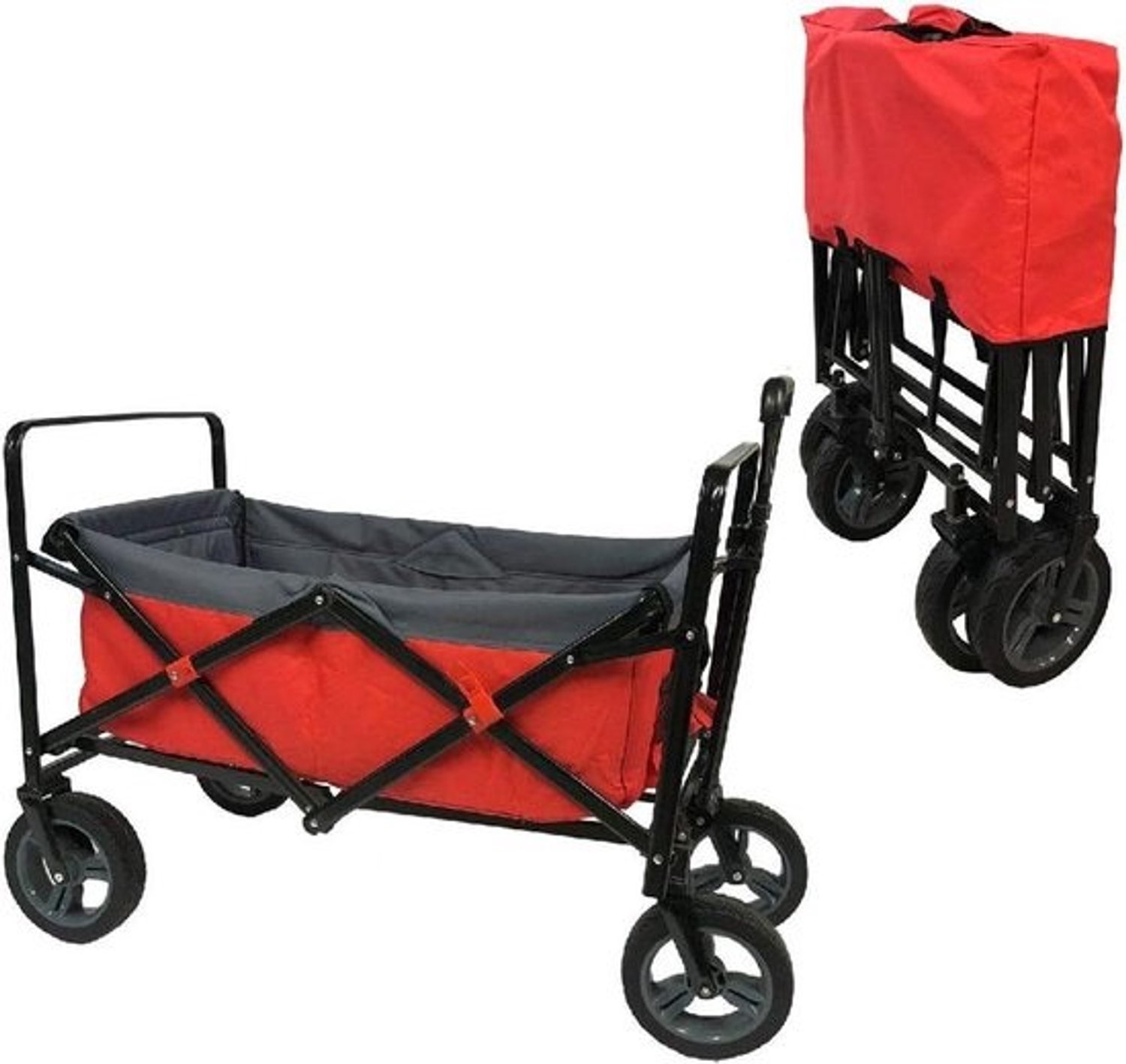 Bolderwagen - Handkar voor transport - Vakantie en strand - Stevig stalen frame - 80 x 46 x 28 cm - Rood-grijs