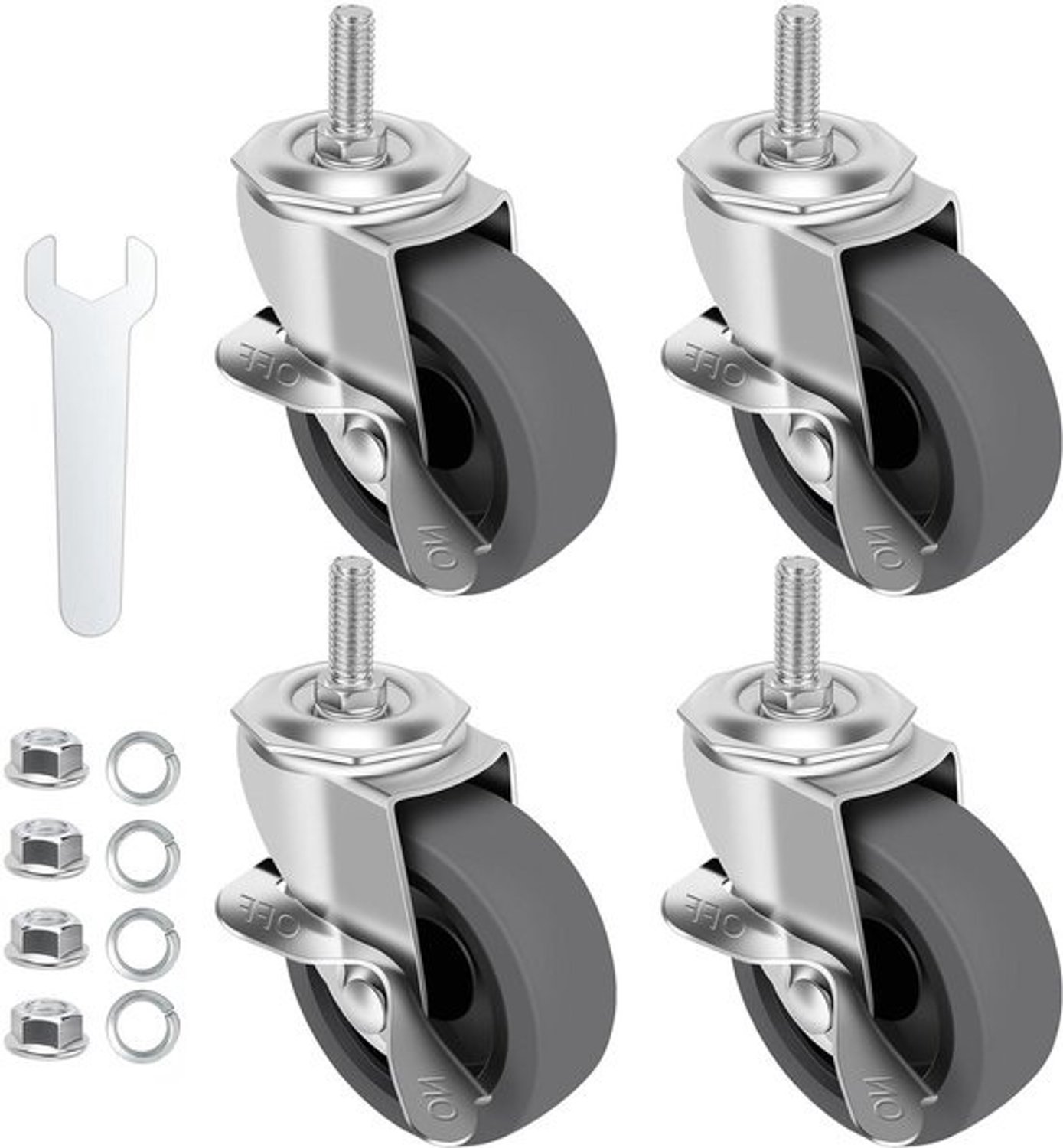 Vergrendelbare zwenkwielen - Wielen met rem - Meubels verplaatsen - Vloerbescherming - 3 cm wiel - Grijs