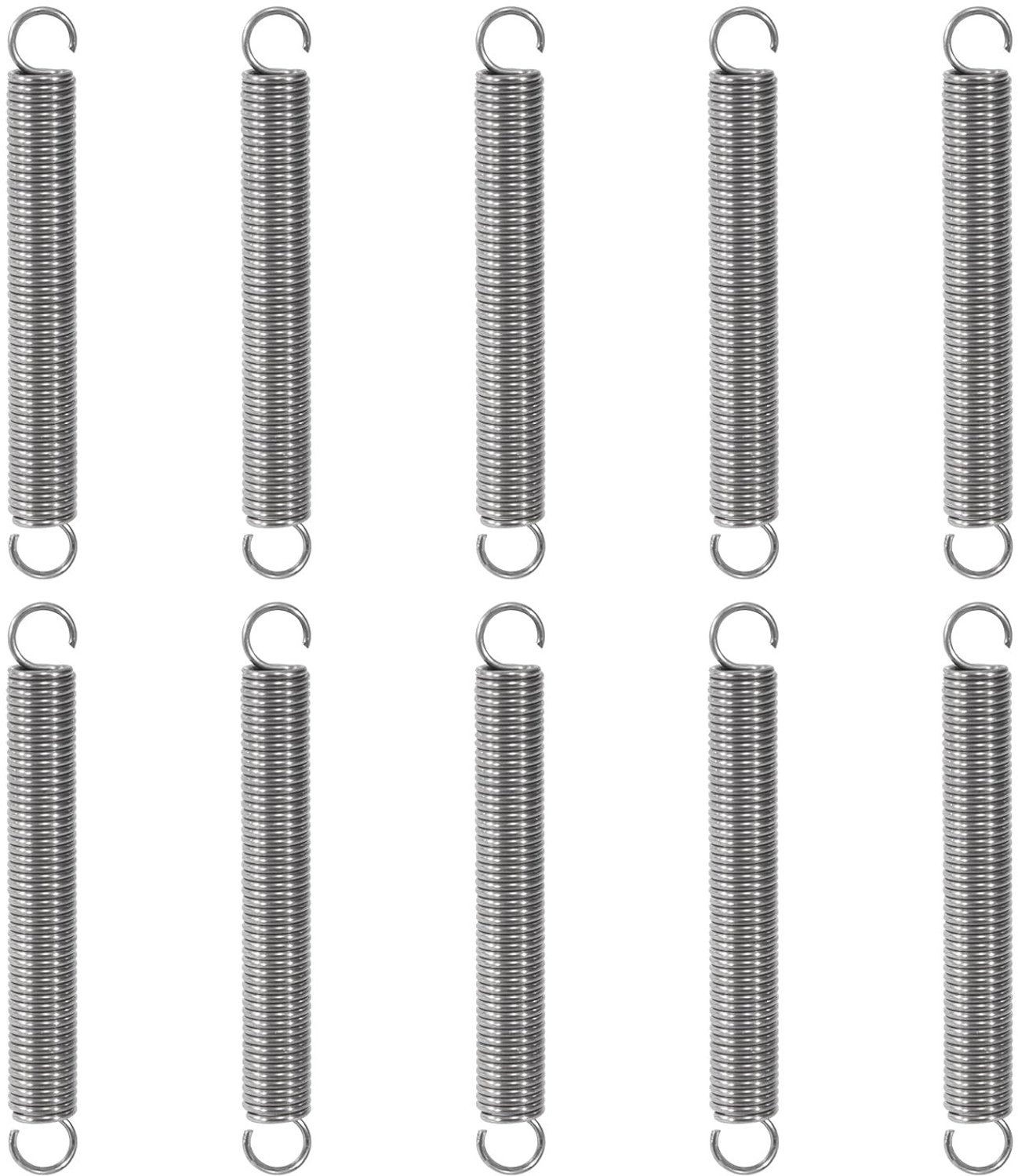 Tension Springs voor Meerdere Toepassingen - Dubbele Haak, RVS, 65 mm, 10 Stuks, 1 mm Dikte, 2.5 kg Belastbaarheid