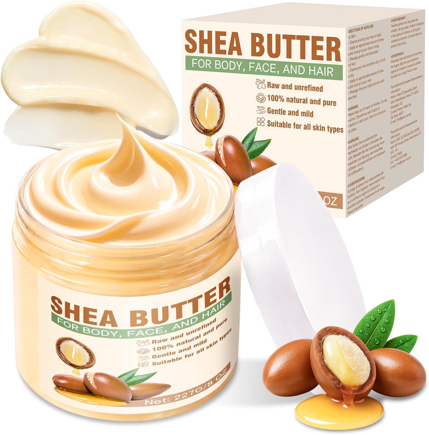 For all Pure Sheaboter met hyaluronzuur, voor gezicht, lichaam en haar, 227 g