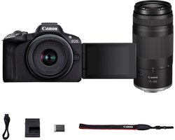 Canon EOS R50 + RF-S 18-45 IS STM + RF 75-300 - Systeemcamera - 24.2 MP - 4K Video - Compact formaat - Kantelbaar touchscreen - Inclusief standaard zoomlens + telezoomlens