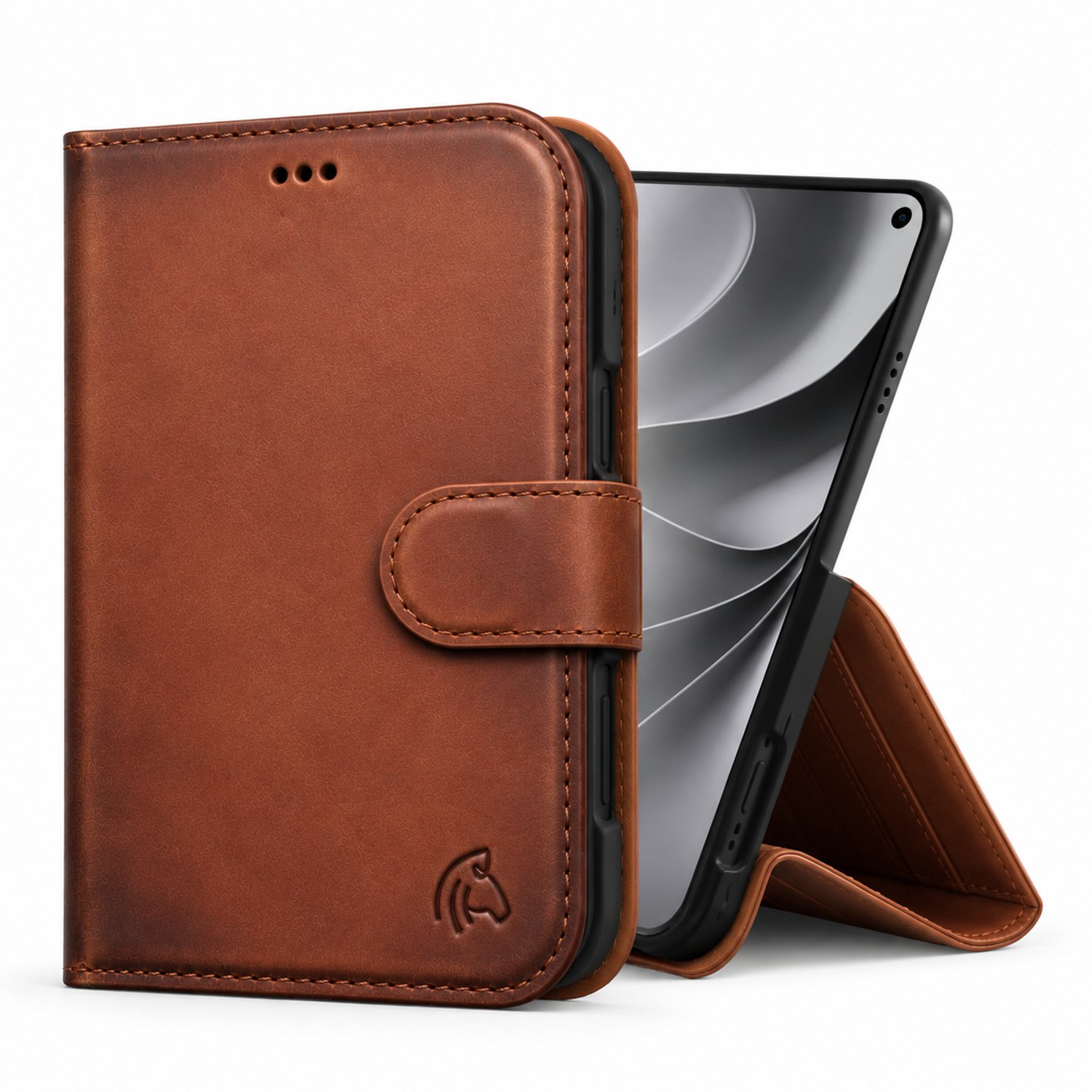 Pulledro geschikt voor iPhone Duo Lederen BookCase - Echt Leer - Burned Cognac
