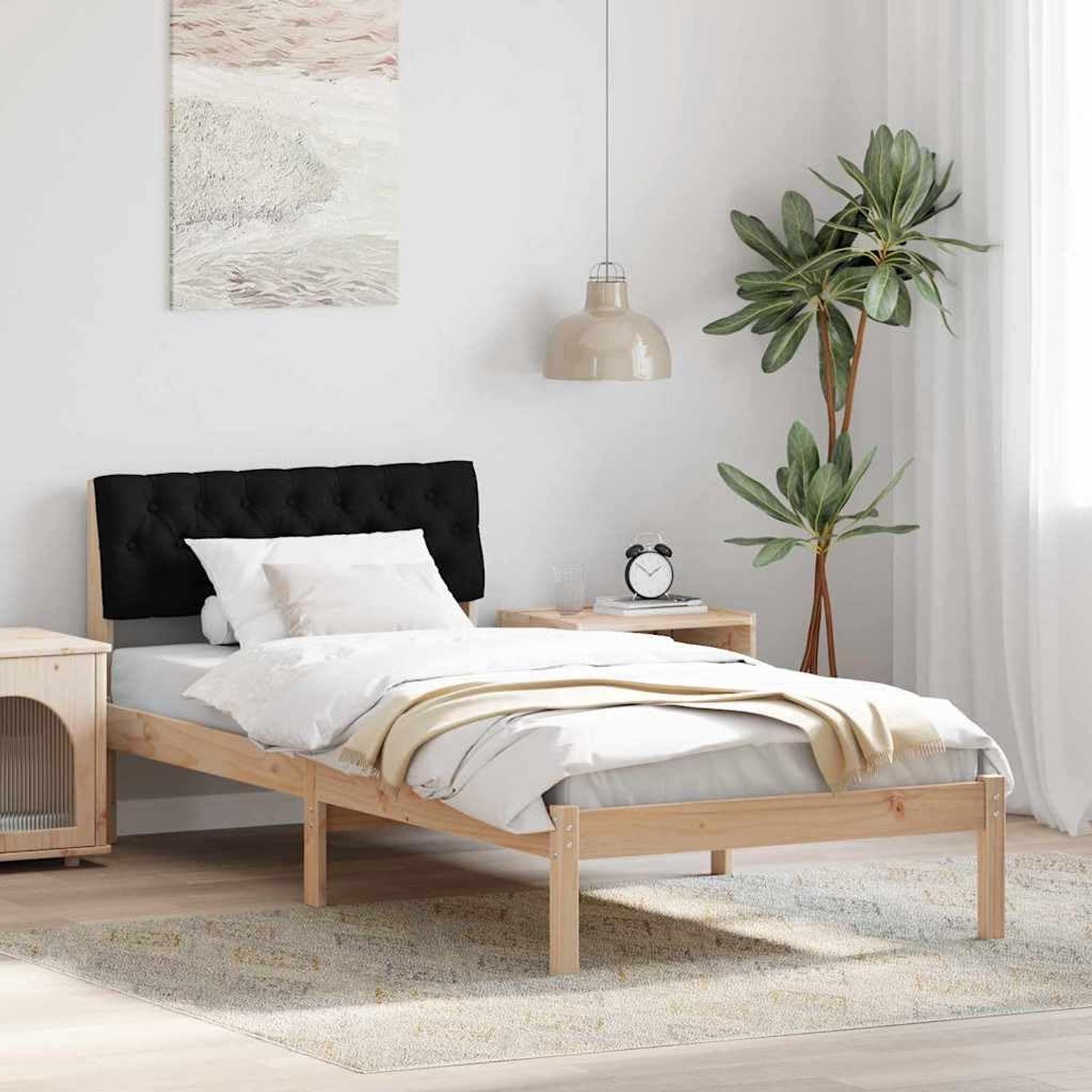 Grenenhout Wandgemonteerd hoofdbord 90 x 200 cm Bruin zwart