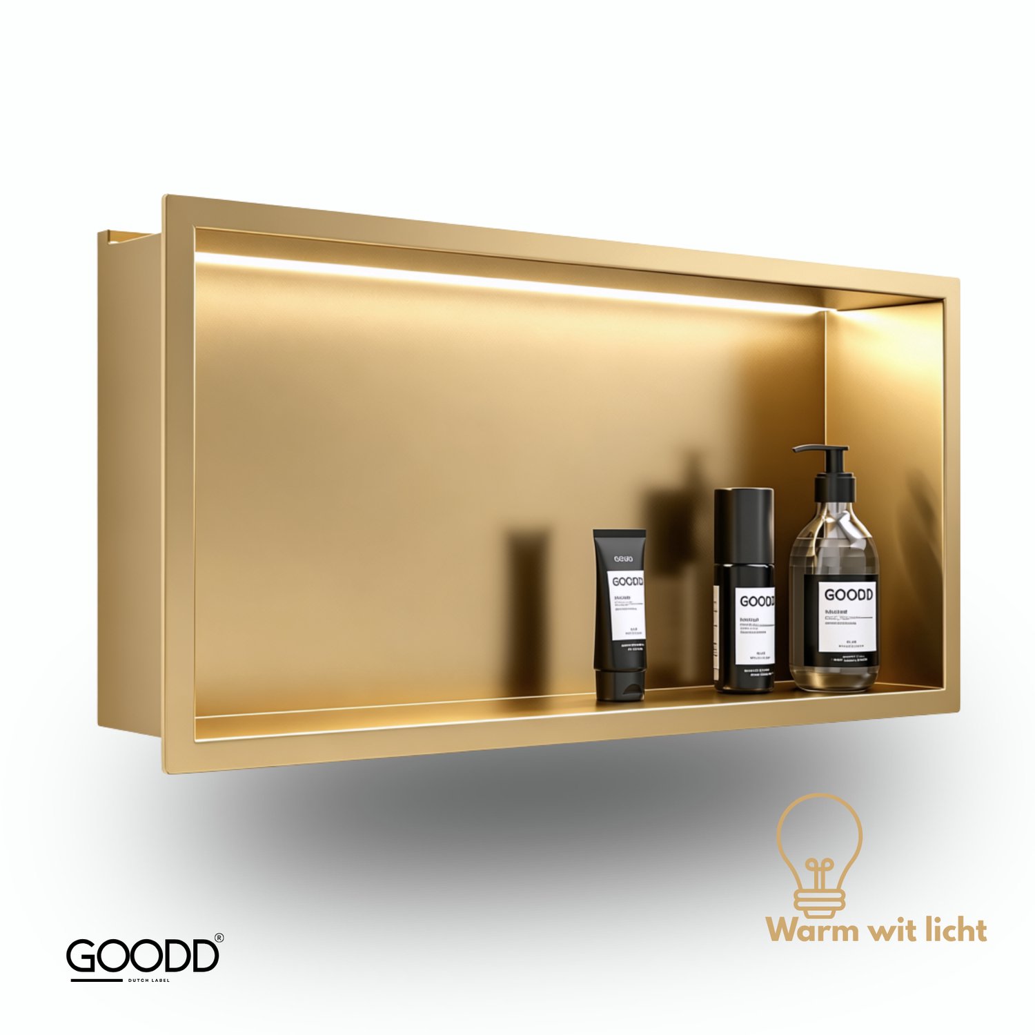 GOODD® - Inbouwnissen - Nis - LED 30x60 - Wandnis - Douche - Toilet - Goud - RVS - Siniwall