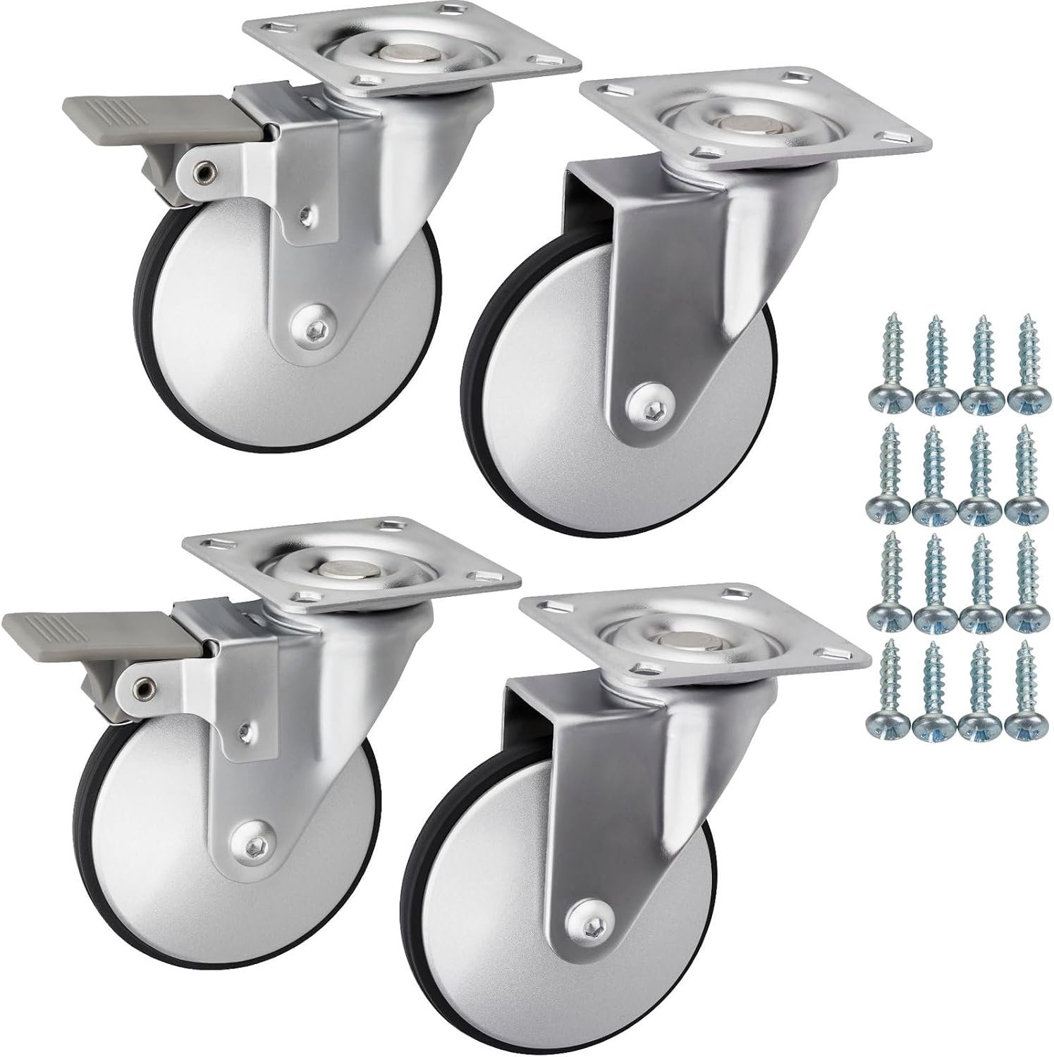 SOTECH Lindau Wielen 75mm Grijs/Zwart (2 met/2 zonder rem) 140kg