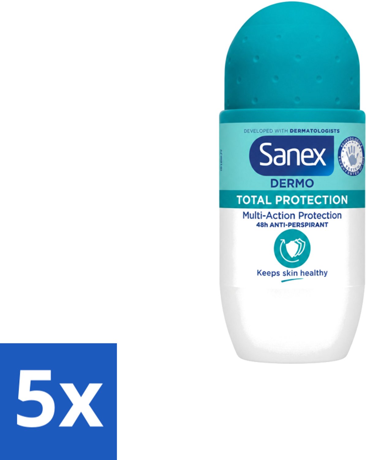 5 x Sanex – Deodorant Roll-On – Dermo Total Protection – 50 ml - Voordeelverpakking - 5 stuks