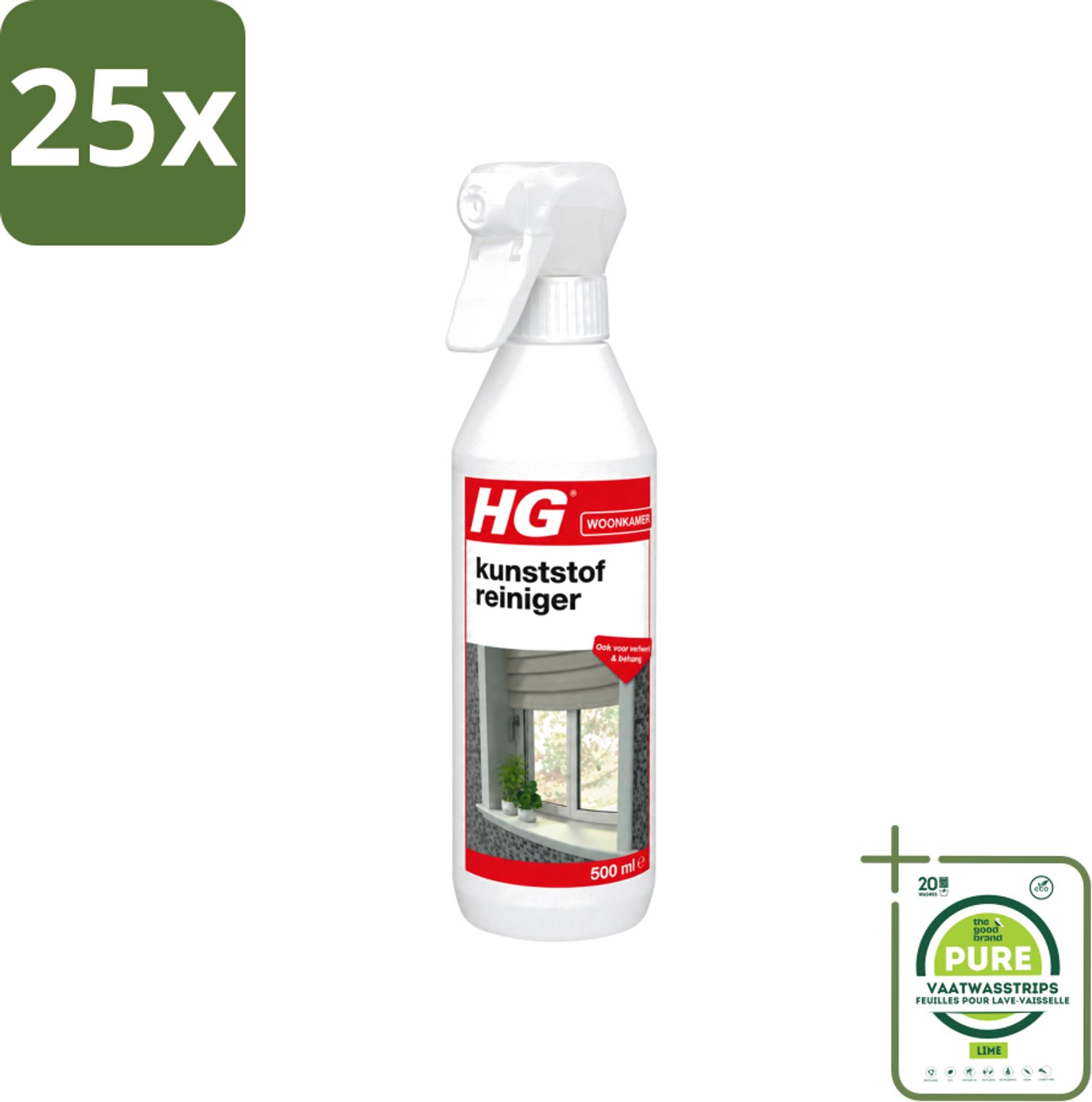 25 x HG - Kunststofreiniger Spray - Ook Voor Verfwerk & Behang - 500 ml - Grootverpakking - Vaatwasstrips - Kunststof Reinigen - Verfwerk Reinigen - Behang Reinigen - Kunststof Meubels Reinigen - Vuil Verwijderen