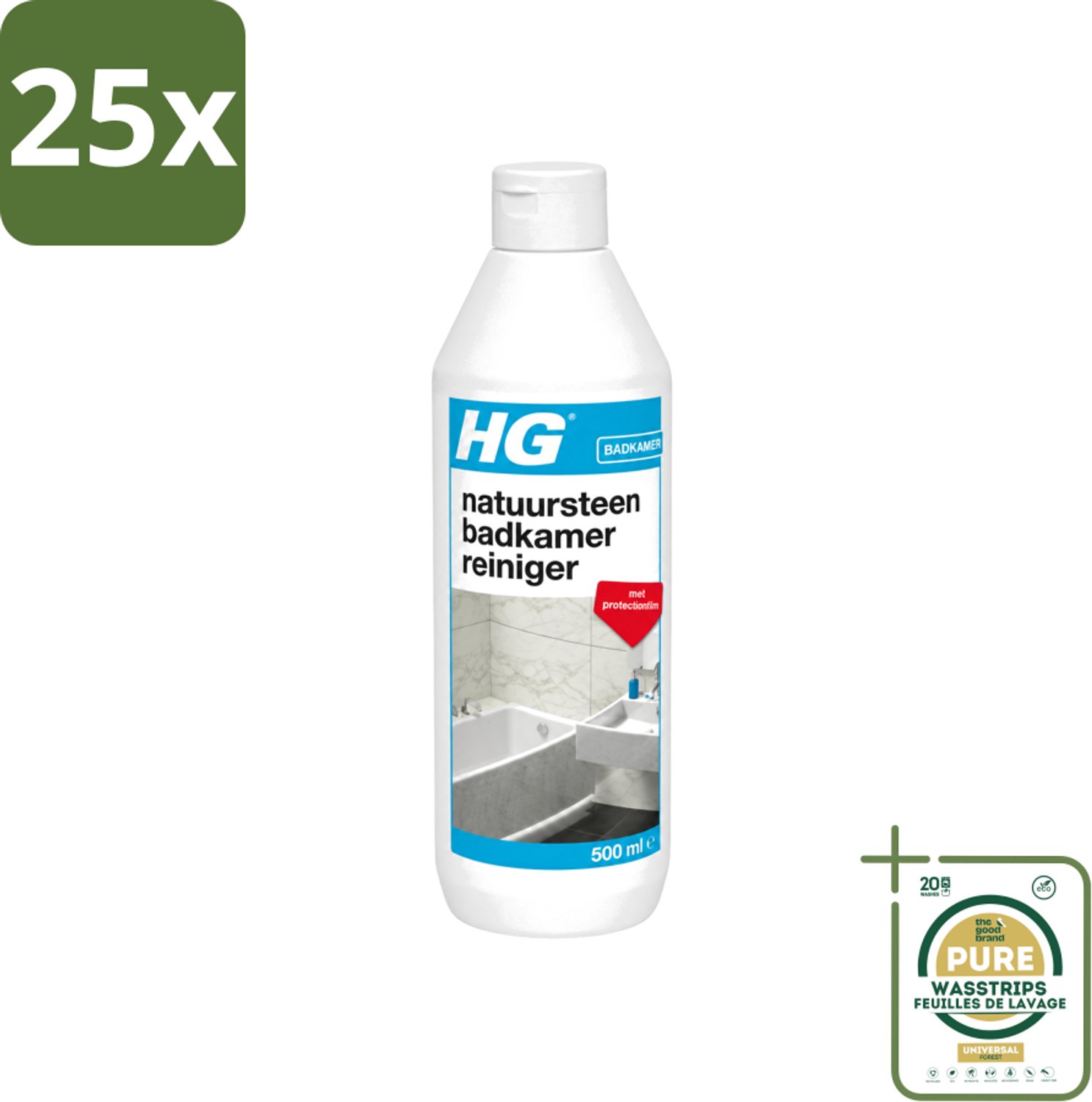 25 x HG - Natuursteen Badkamerreiniger - Beschermt & Reinigt - 500 ml - Wasstrips - Badkamerreiniger - Natuursteen Reinigen - Marmer Reinigen - Kalkaanslag Verwijderen - Badkamer Reinigen