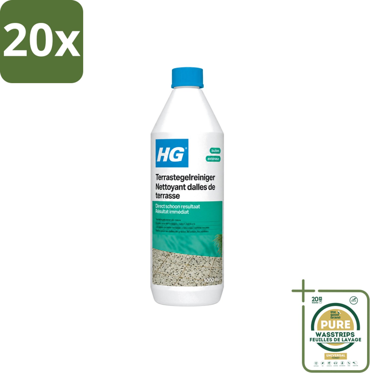 20 x HG - Terrastegelreiniger - 1 L - Wasstrips - Terras Reinigen - Terrastegel Reiniger - Grindtegel Reinigen - Beton Reinigen - Terras Schoonmaken