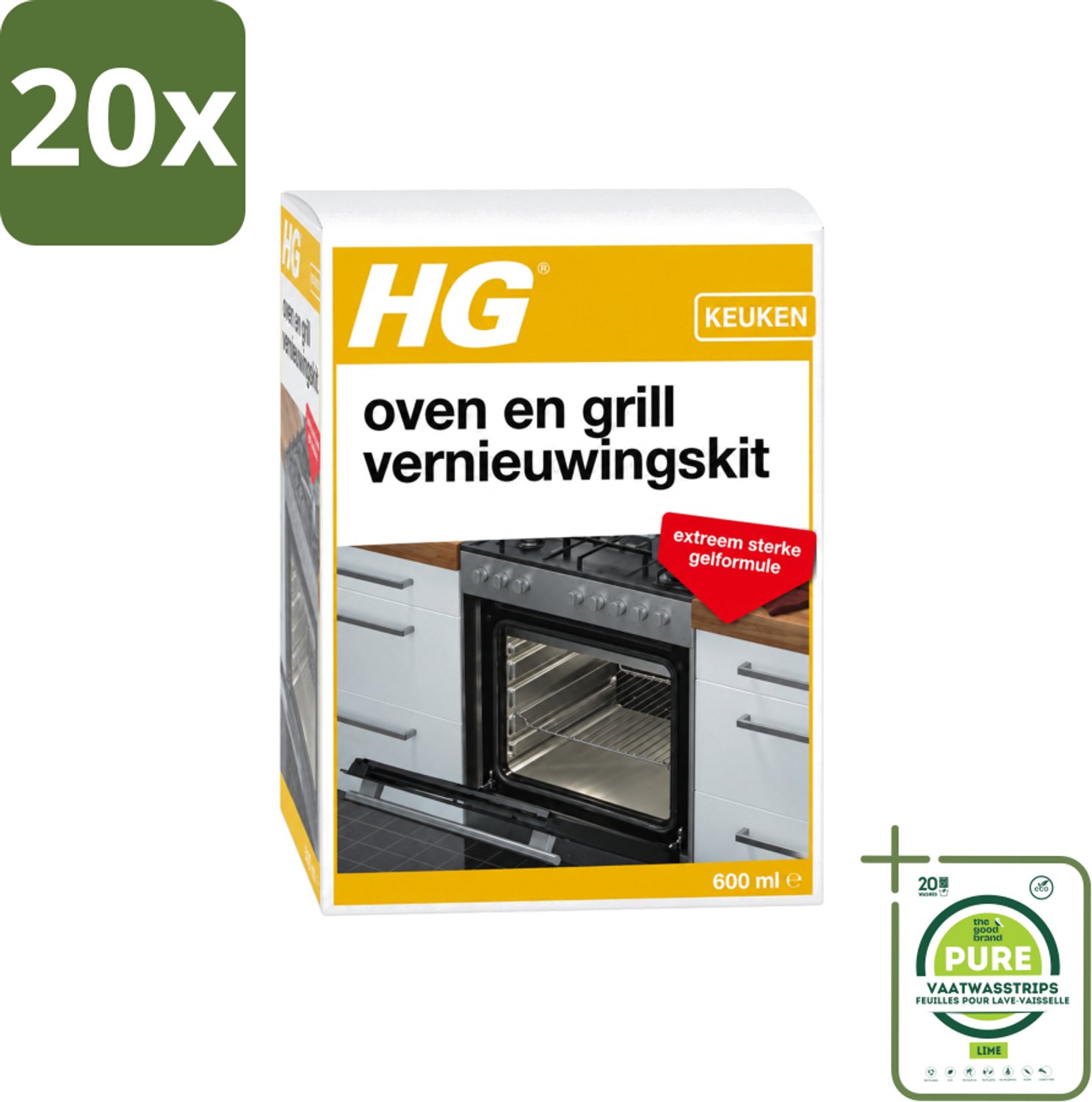 20 x HG - Oven & Grill Vernieuwingskit - Sterke Gelformule - 600 ml - Grootverpakking - Vaatwasstrips - Oven Reinigen - Grill Reinigen - Bakplaat Reinigen - Rooster Reinigen - Vet Verwijderen