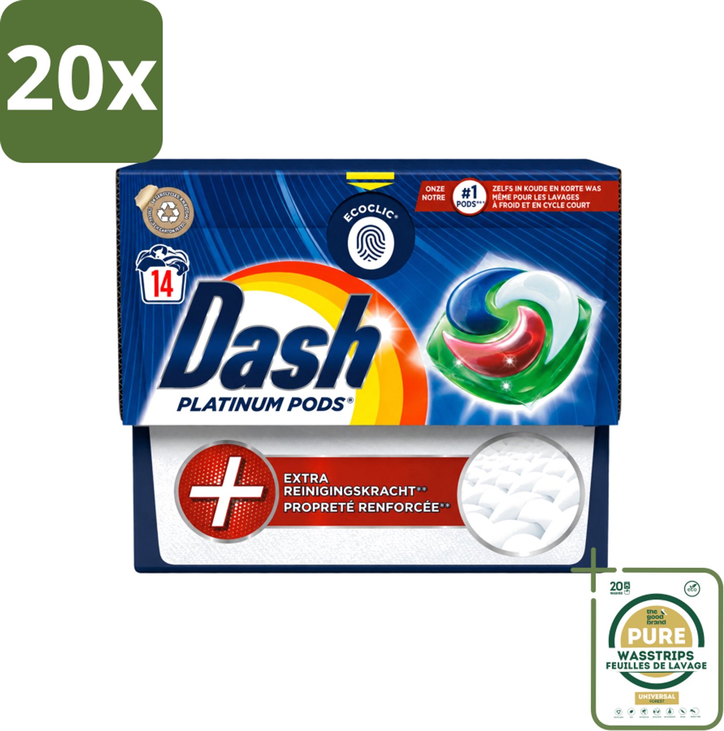 20 x Dash Platinum - Wasmiddel Capsules - Witte en Gekleurde Was - 14 Wasbeurten - Wasstrips - Wasmiddel - Wascapsules - Vlekverwijdering - Frisheid - Wasmachine