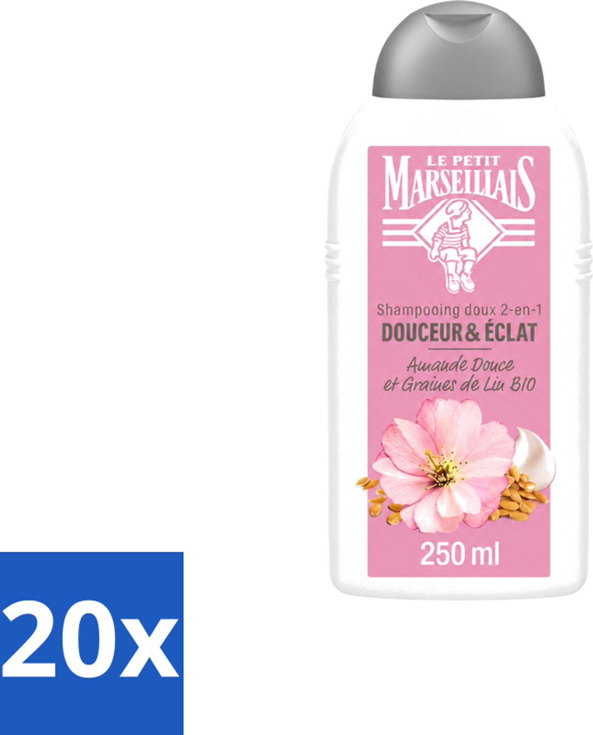 20 x Le Petit Marseillais – Shampoo – Amande Douce & Graines de Lin Bio – 250 ml - Voordeelverpakking - 20 stuks