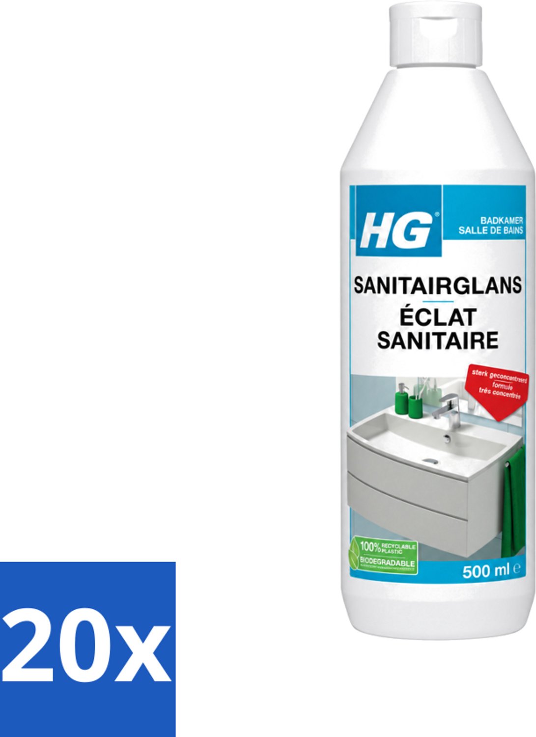 20 x HG - Badkamer - Badkamerreiniger - Extra Glans - Sterk Geconcentreerd - 500 ml - Voordeelverpakking - 20 stuks