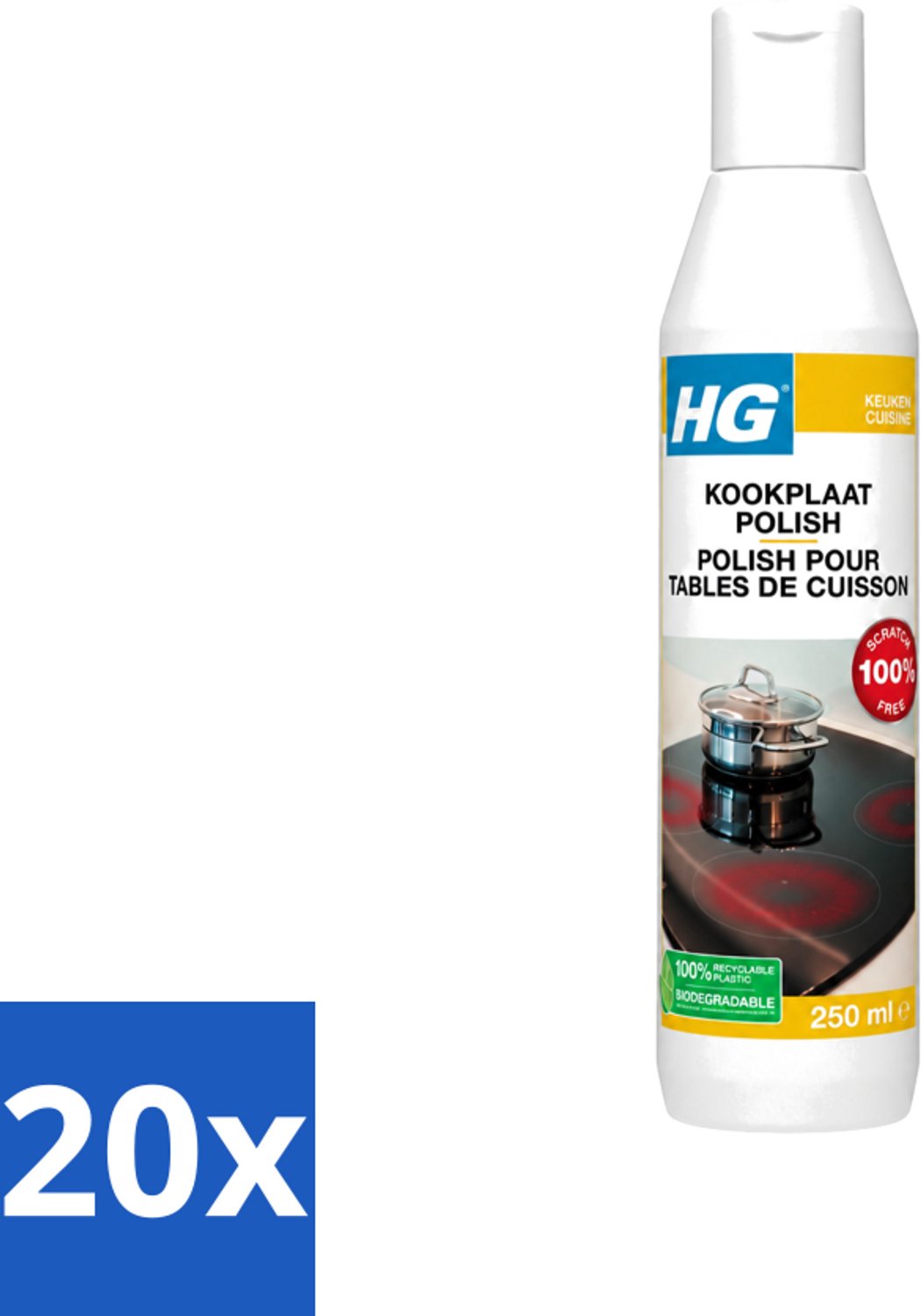 20 x HG - Kookplaatreiniger Polish - Verwijdert Veilig & Effectief Vuil - Beschermende Glans - 250 ml - Voordeelverpakking - 20 stuks
