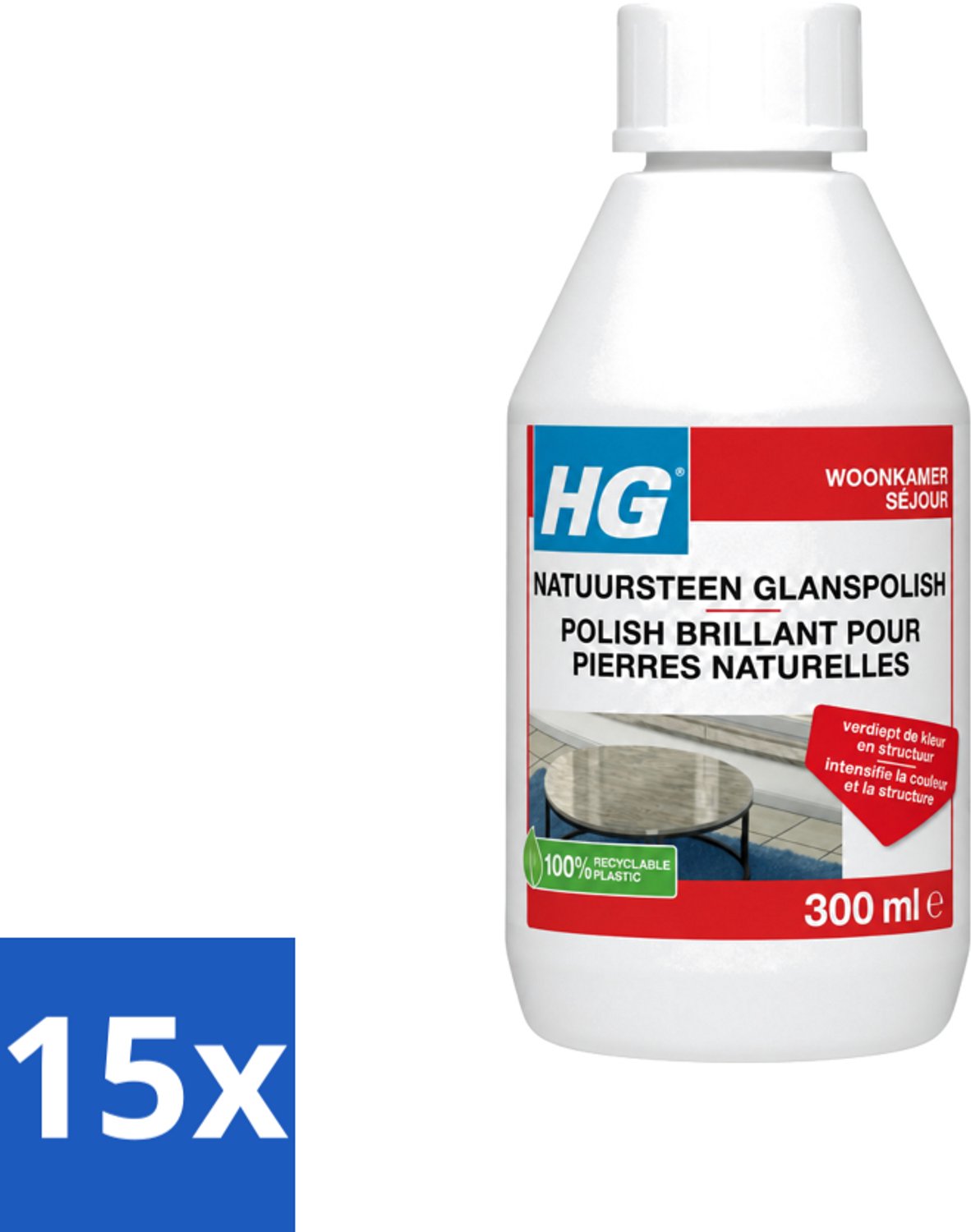 15 x HG - Natuursteen Glans Polish - Kleur & Structuur Verdiepend - 300 ml - Voordeelverpakking - 15 stuks