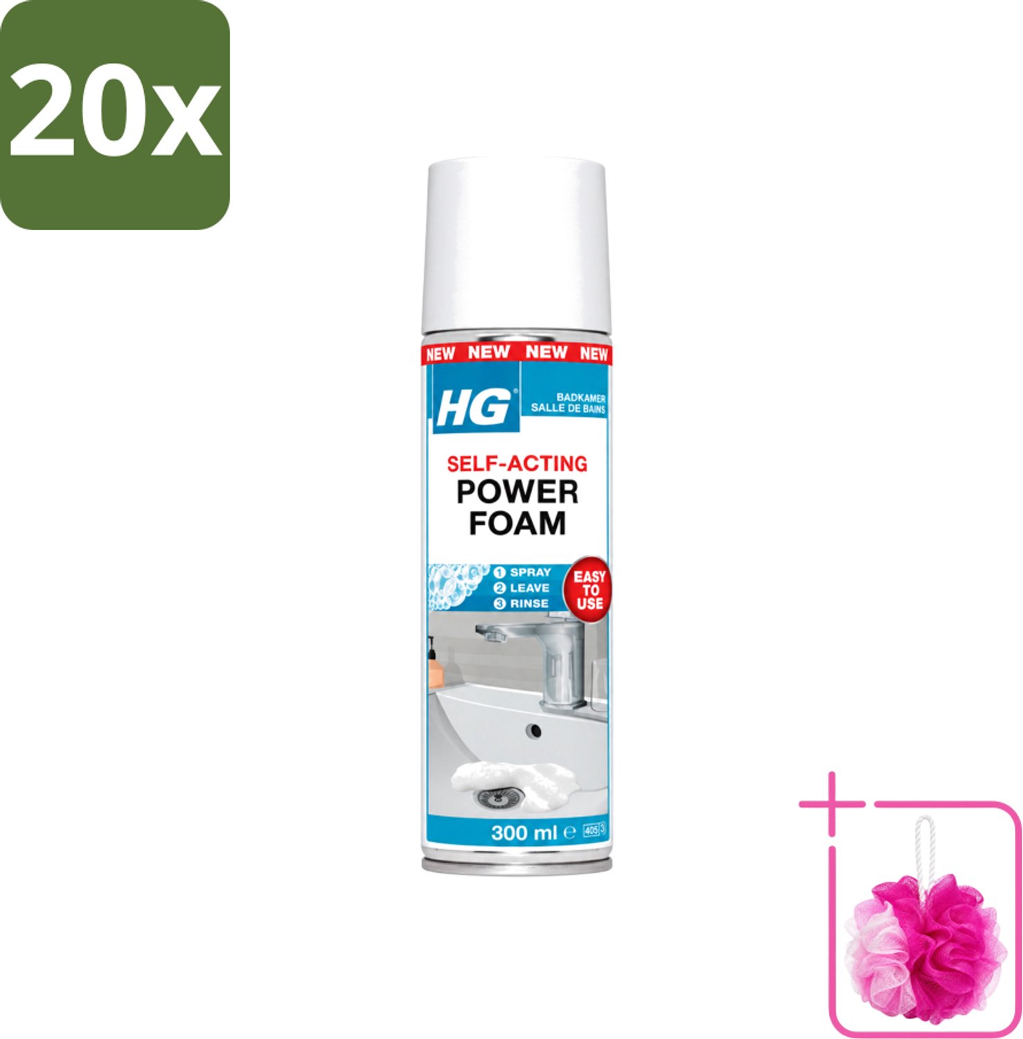 20 x HG - Badkamer - Badkamerreiniger - Power Foam Badkamer - Zelf-Activerend - 300 ml - Bulkverpakking - Badkamerreiniger - Douchemop - Schuimreiniger