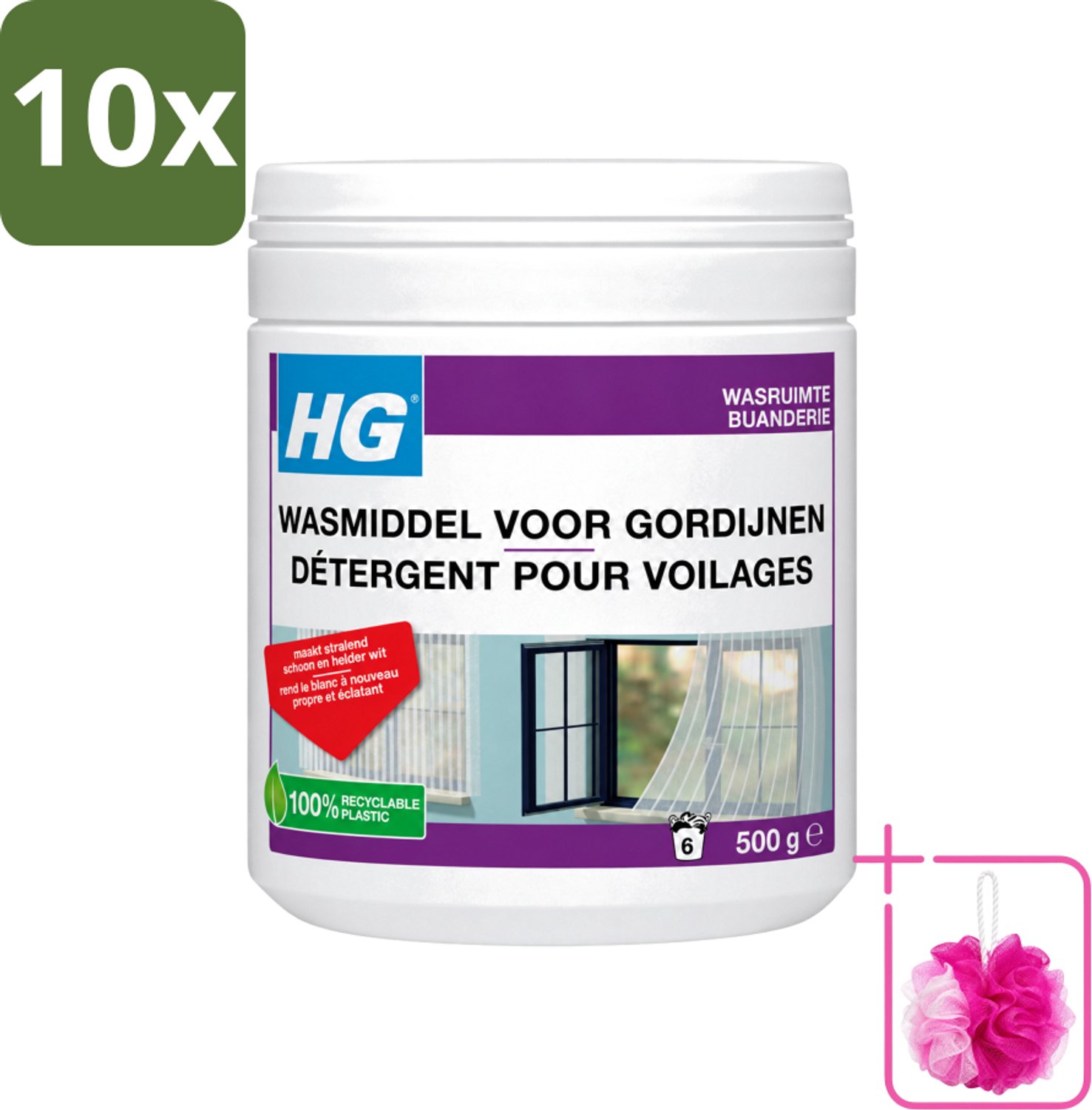 10 x HG - Wasruimte - Wasmiddel Voor Gordijnen - 500 g - Bulkverpakking - Wasmiddel vitrage - Douchemop - Reinigen vitrage