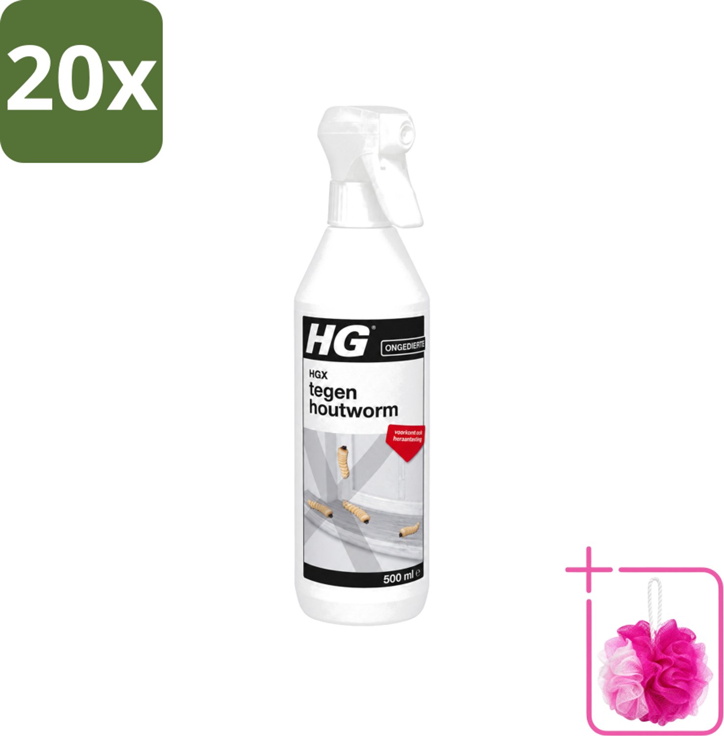 20 x HG X - Tegen Houtworm - Eenvoudige Bestrijding - 500 ml - Bulkverpakking - Houtworm bestrijding - Douchemop - Hout bescherming