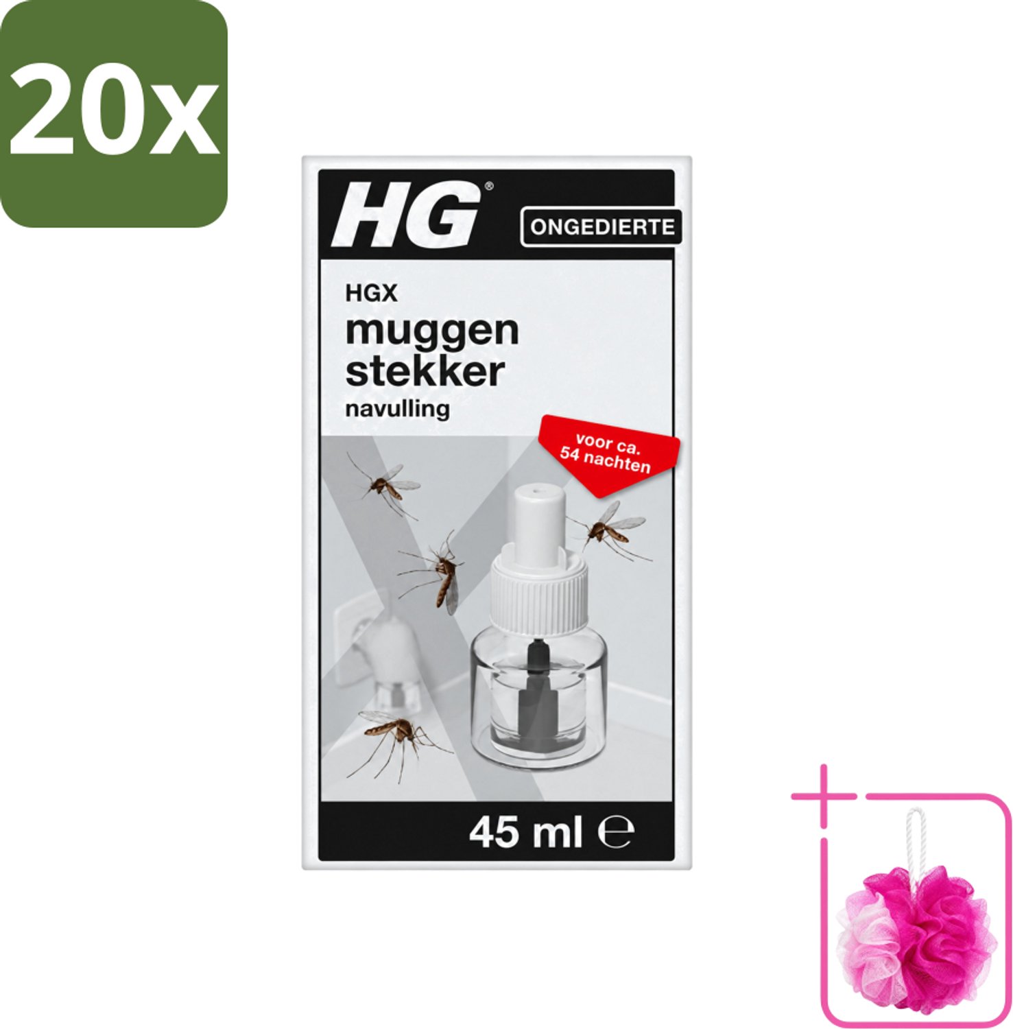 20 x HG X - Muggenstekker Navulling - Continue Bestrijding - 54 Nachten - 45 ml - Bulkverpakking - Muggenstekker navulling - Douchemop - Muggen doodt