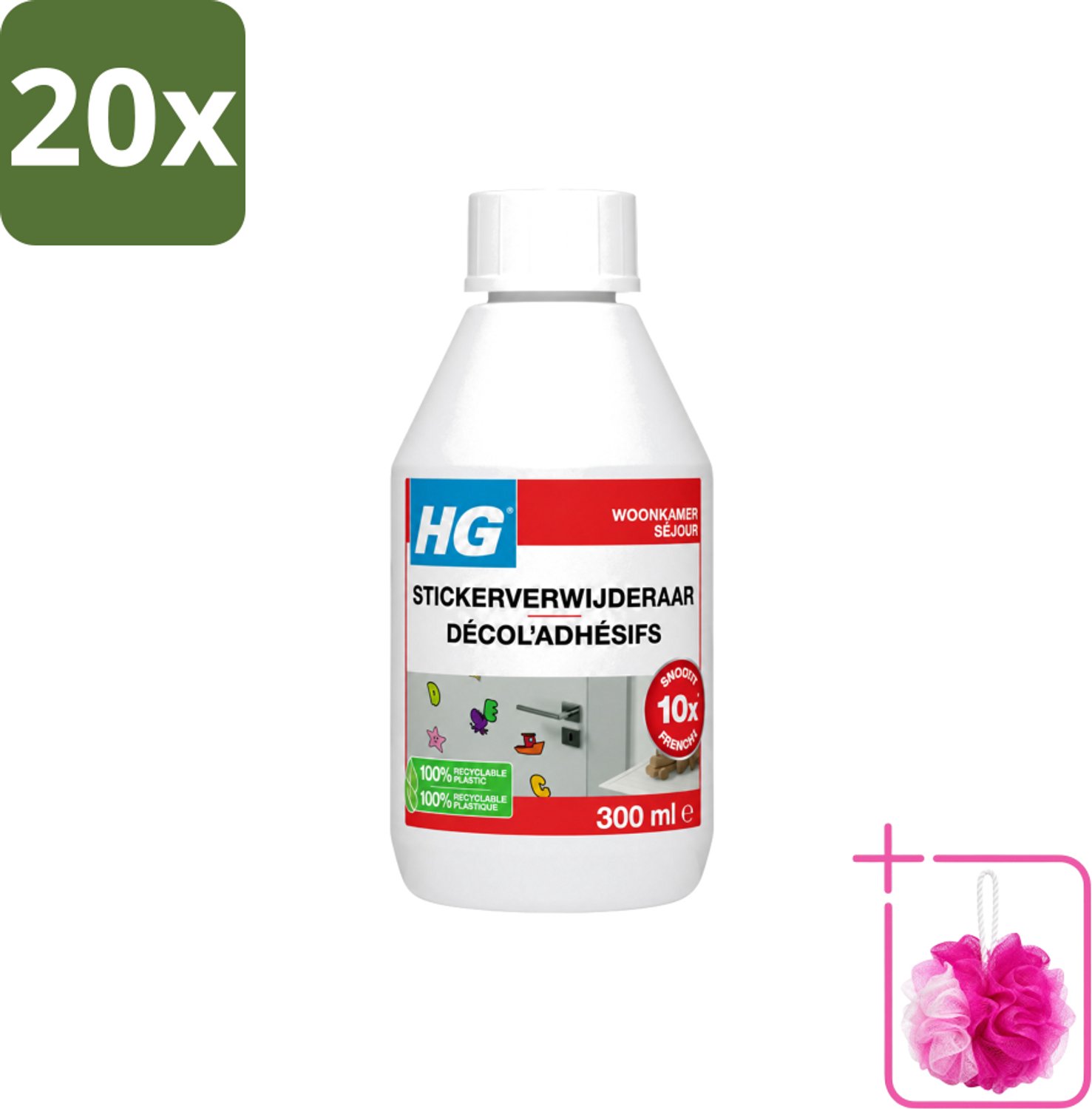 20 x HG - Stickerverwijderaar - Meest Effectief - Verwijdert Eenvoudig - 300 ml - Bulkverpakking - Stickerverwijderaar - Douchemop - Stickerlijm verwijderen