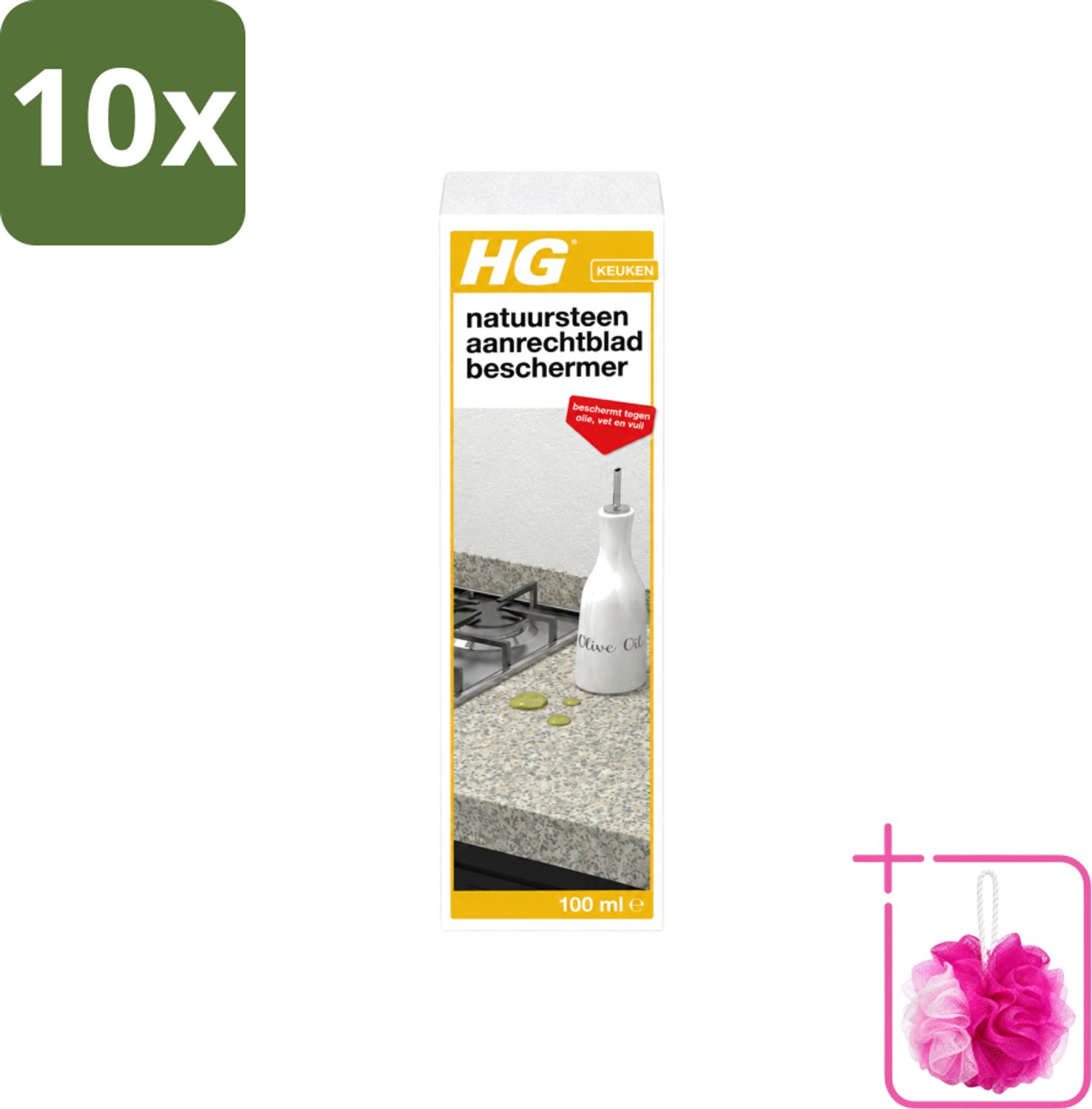 10 x HG - Natuursteen Aanrechtbladbeschermer - Beschermt Tegen Olie, Vet & Vuil - Inclusief doek - 100 ml - Bulkverpakking - Natuursteen beschermer - Douchemop - Olie bescherming