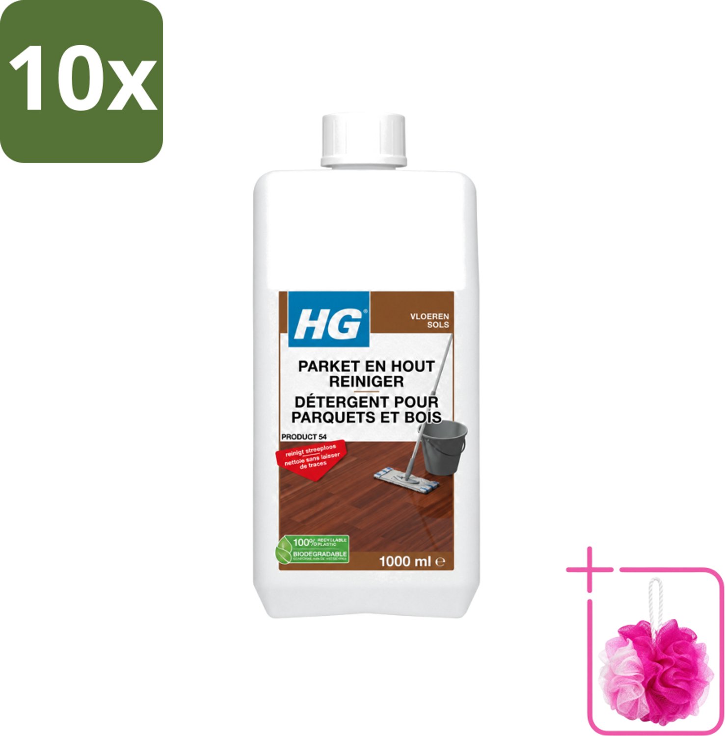 10 x HG - Parket- & Houtreiniger - Frisse Geur - Reinigt Streeploos - 1L - Bulkverpakking - Parket reinigen - Douchemop - Parket reiniger