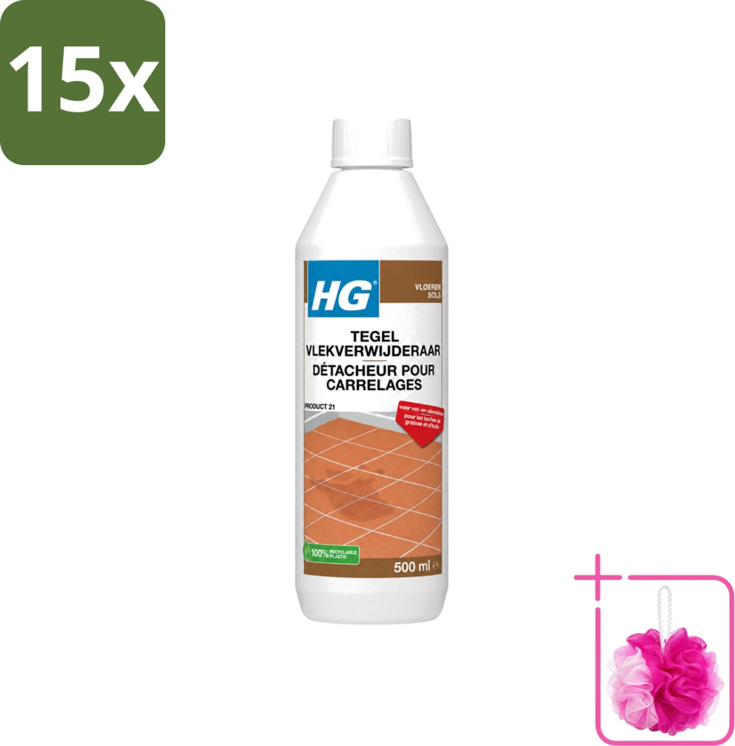 15 x HG - Vloeren - Tegel Vlekverwijderaar - Voor Vet & Olievlekken - 500 ml - Bulkverpakking - Vlekverwijderaar tegel - Douchemop - Vetvlek verwijderen