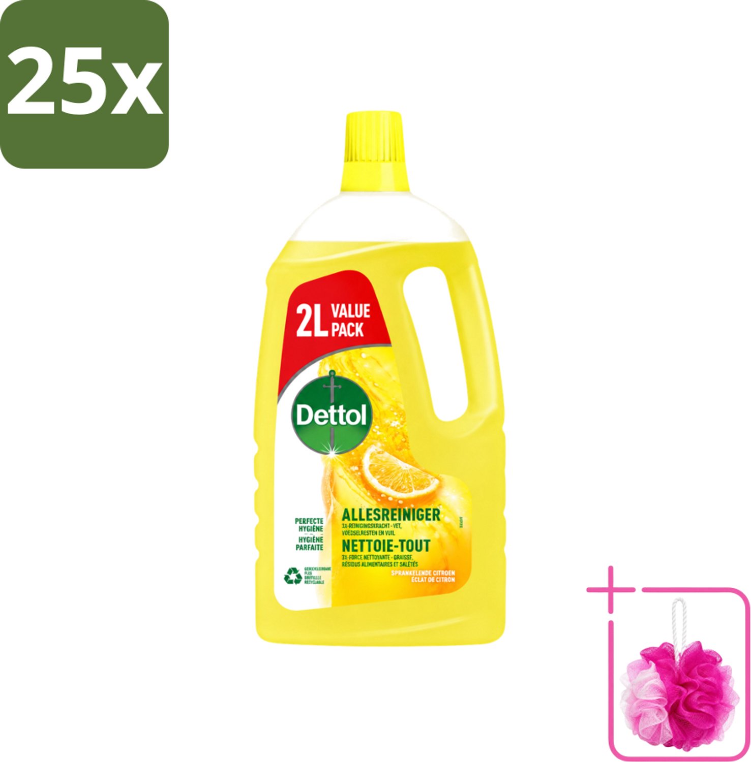 25 x Dettol - Allesreiniger - Sprankelende Citroen - Perfecte Hygiëne - 2L - Bulkverpakking - Allesreiniger - Douchemop - Hygiëne