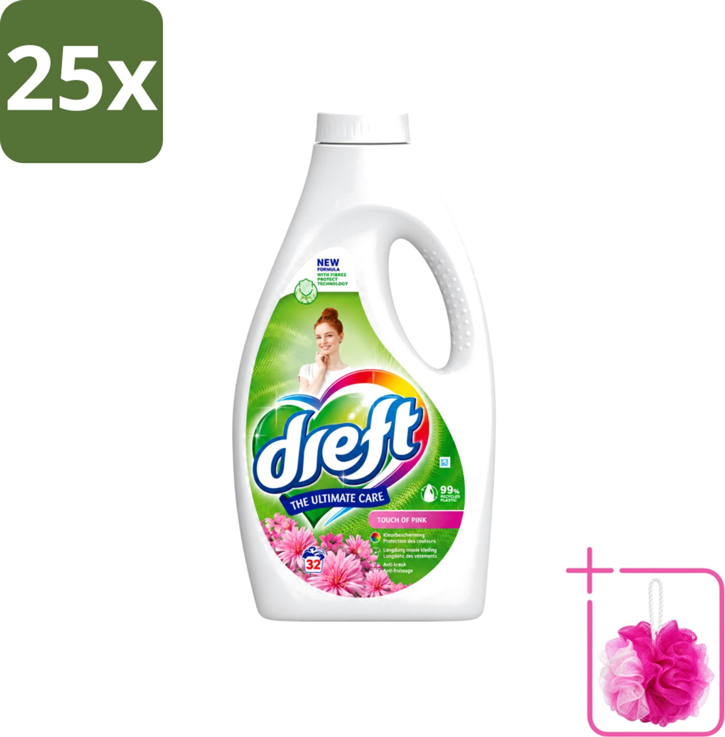 25 x Dreft - Ultimate Care - Vloeibaar Wasmiddel - Gekleurde Was - Een Vleugje Roze - 32 Wasbeurten - Bulkverpakking - Wasmiddel - Douchemop - Wasgoed reinigen