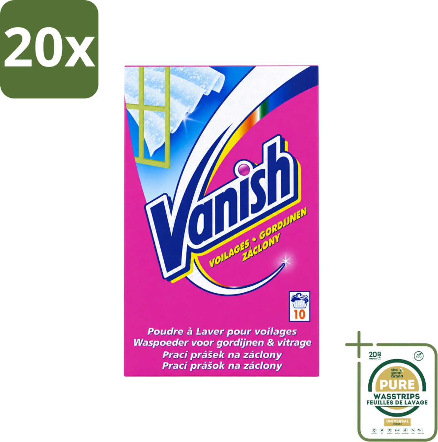 20 x Vanish Gordijnen - Waspoeder - Voor Gordijnen & Vitrage - 10 Wasbeurten - Wasstrips - Gordijnen Reinigen - Vitrage Reinigen - Waspoeder Voor Gordijnen - Stof Verwijderen - Vlekken Verwijderen