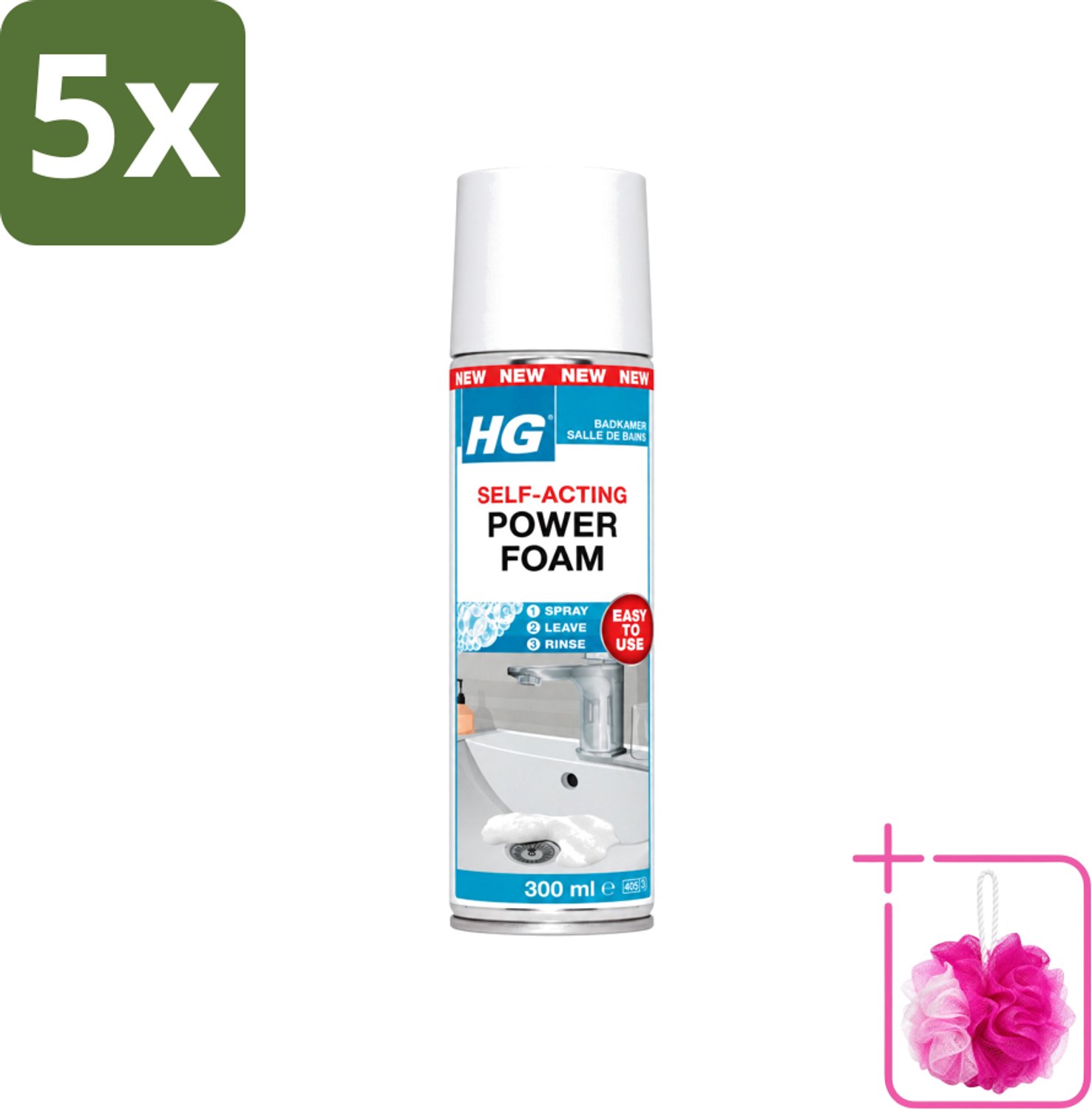 5 x HG - Badkamer - Badkamerreiniger - Power Foam Badkamer - Zelf-Activerend - 300 ml - Bulkverpakking - Badkamerreiniger - Douchemop - Schuimreiniger