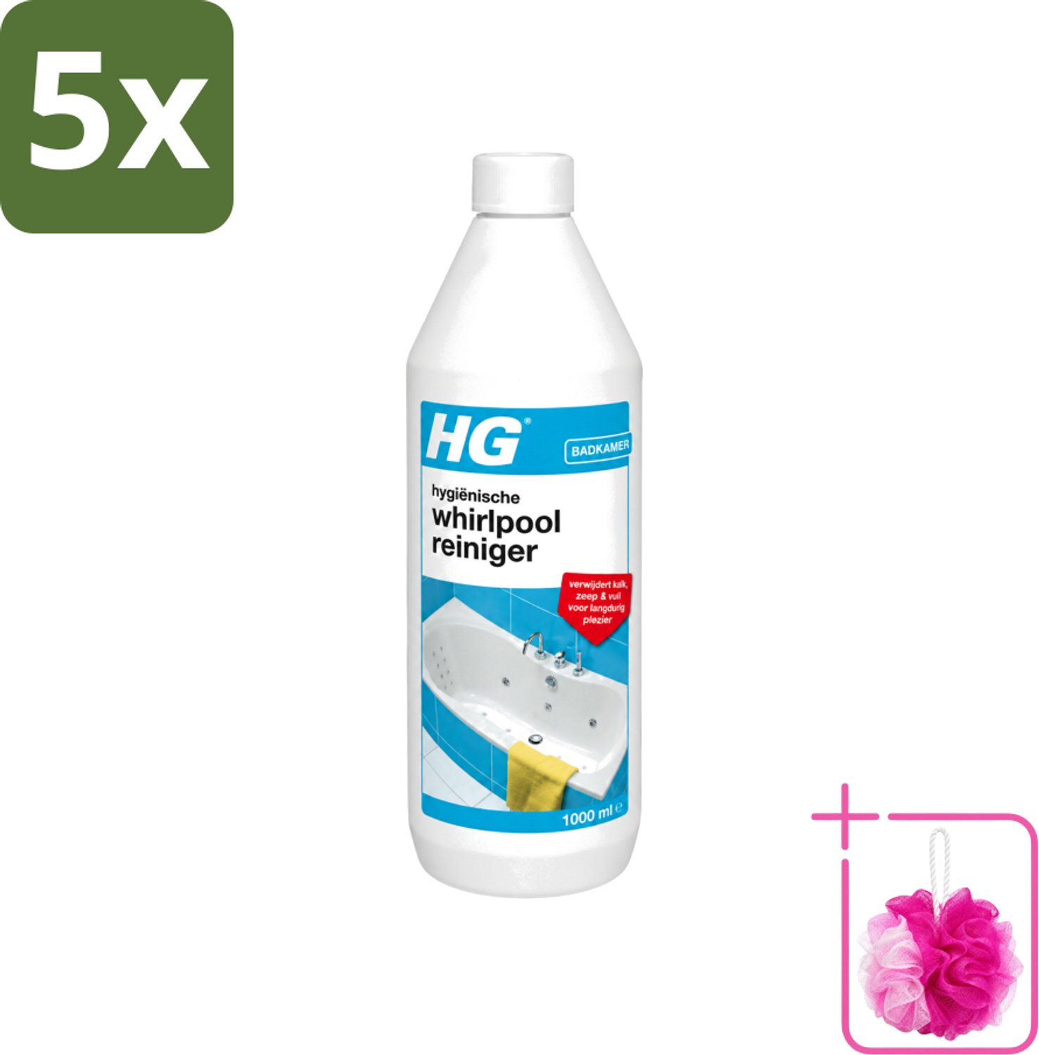 5 x HG - Badkamer - Hygiënische Whirlpoolreiniger - Verwijdert Kalk, Zeep & Vuil - 1L - Bulkverpakking - Whirlpool reinigen - Douchemop - Kalk verwijderen