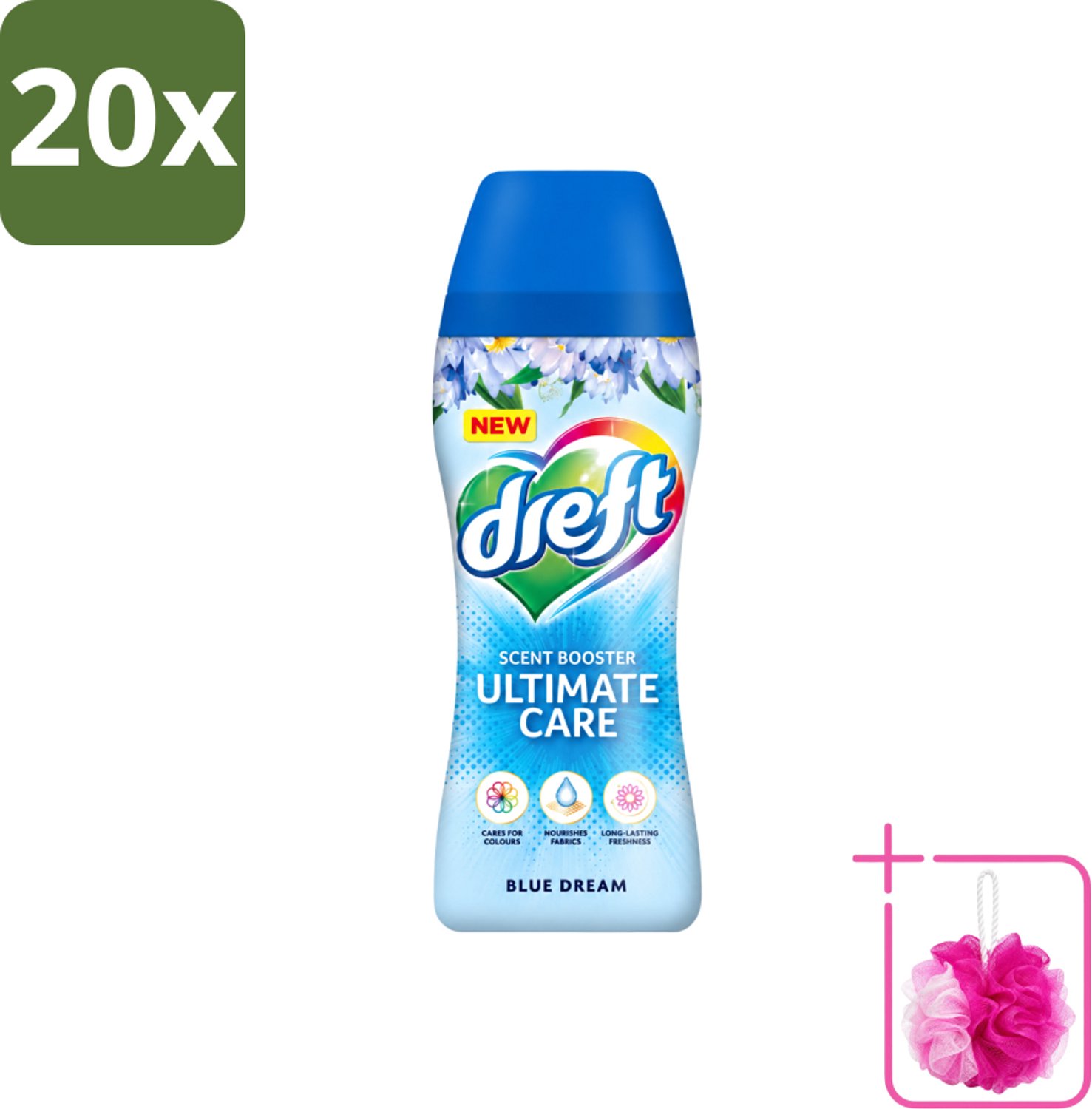 20 x Dreft - Ultimate Care - Wasverzachter - Geurbooster - Gekleurde Was - Blauwe Droom - 15 Wasbeurten - Bulkverpakking - Wasmiddel - Douchemop - Geurbooster