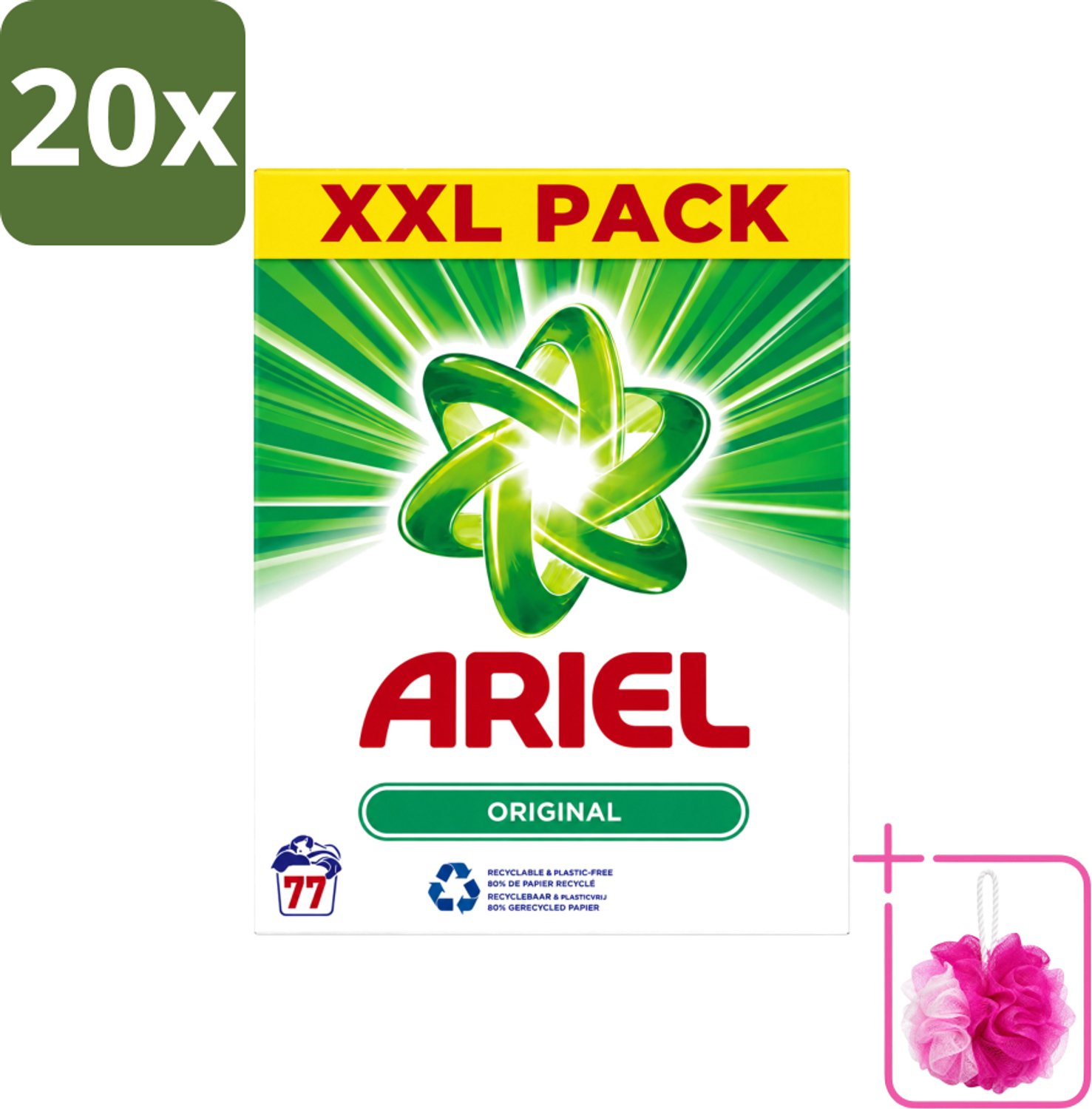 20 x Ariel Original XXL - Waspoeder - Witte en Lichtgekleurde Was - 77 Wasbeurten - Bulkverpakking - Waspoeder - Douchemop - Wasmiddel