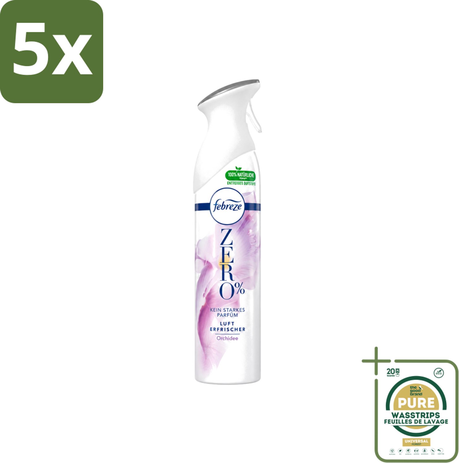 5 x Febreze Spray - Zero % - Orchidee - Luchtverfrisser - 300ml - Wasstrips - Luchtverfrisser - Geuren Verwijderen - Orchidee Geur - Frisse Geur - Zero %