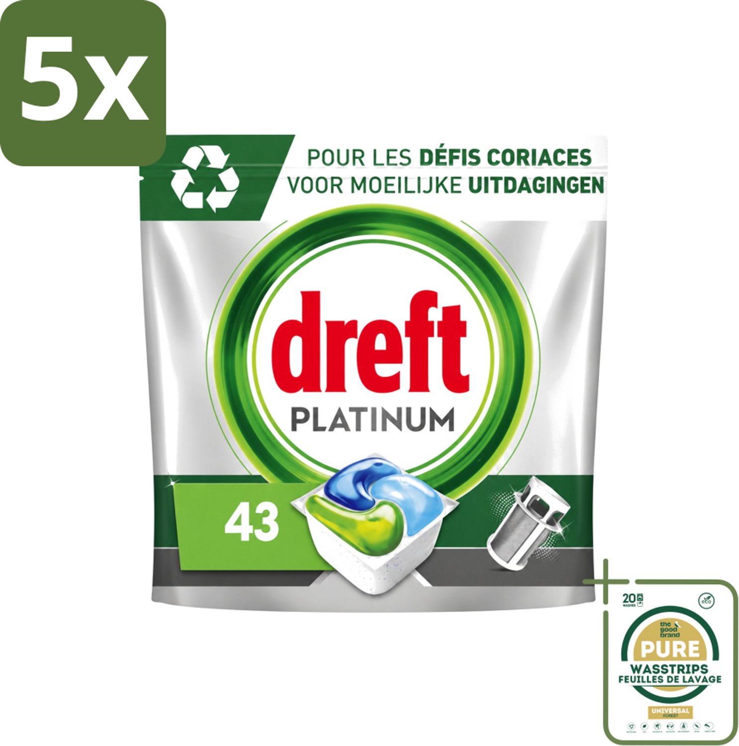 5 x Dreft Platinum - All In One - Vaatwascapsules - 43 Afwasbeurten - Wasstrips - Vaatwasmiddel - Vaatwascapsules - Vaatwasser Reinigen - Vaatwasmiddel Capsule - Vaatwasmiddel 43 Wasbeurten