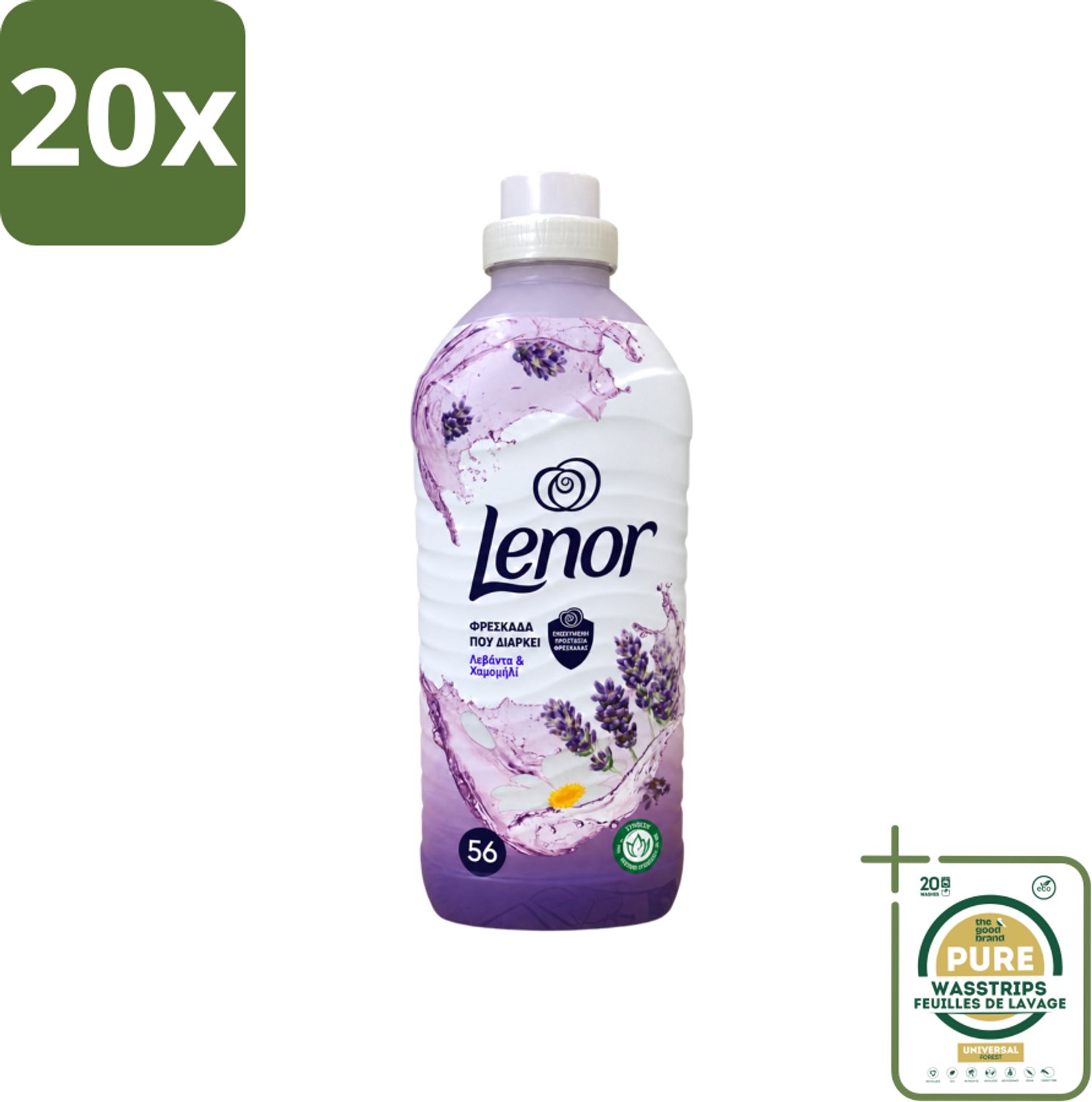 20 x Lenor – Wasverzachter – Lavender & Kamille – 56 Wasbeurten – 1176 ml - Wasstrips - Wasverzachter - Lavendel - Kamille - Wasgeur - Wasverzachting