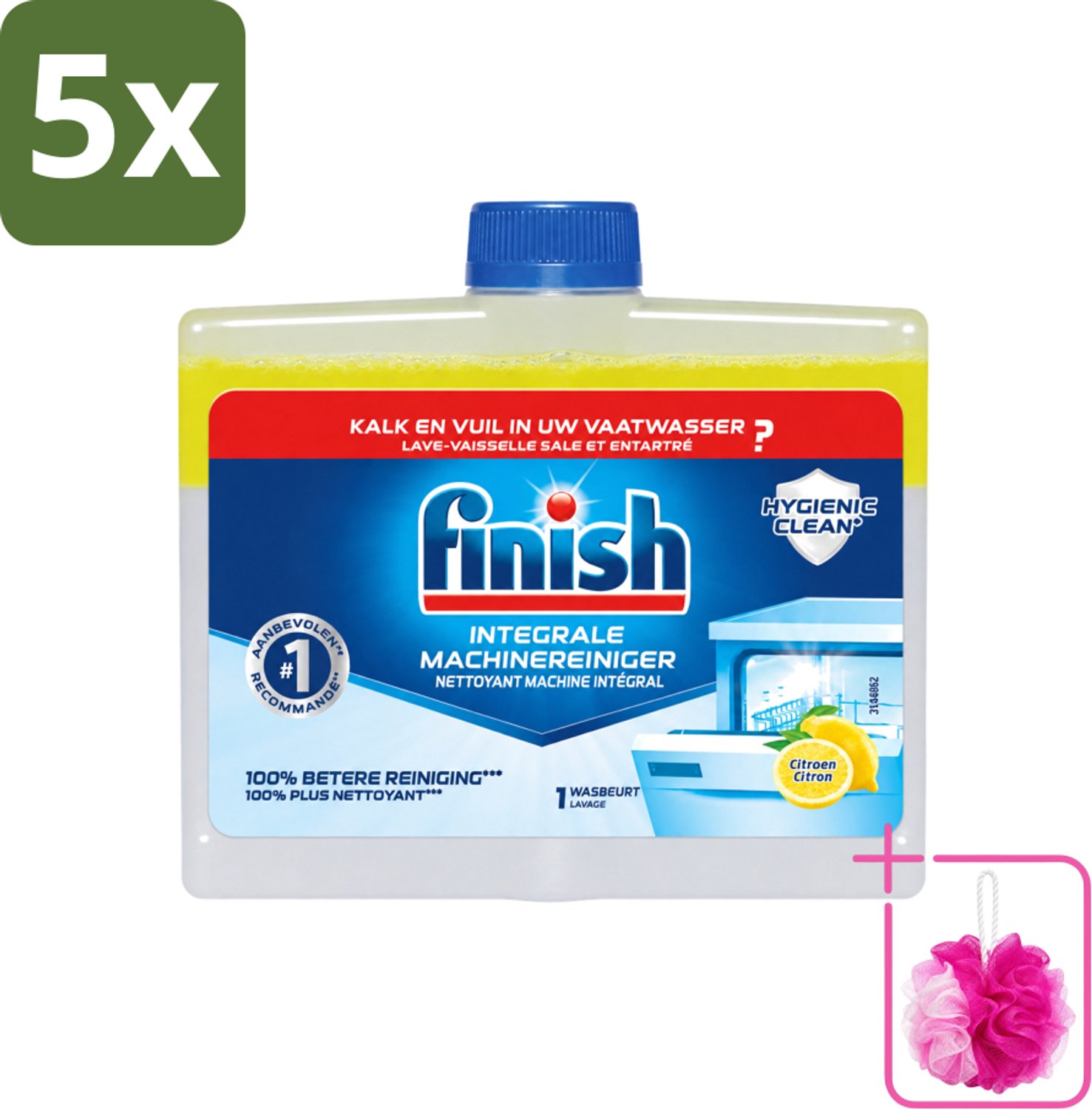5 x Finish - Integrale Machinereiniger - Hygienic Clean - Anti-Kalk & Anti-Vuil - Citroen - 250ml - Bulkverpakking - Vaatwasmachinereiniger - Douchemop - Vaatwasmachine reinigen