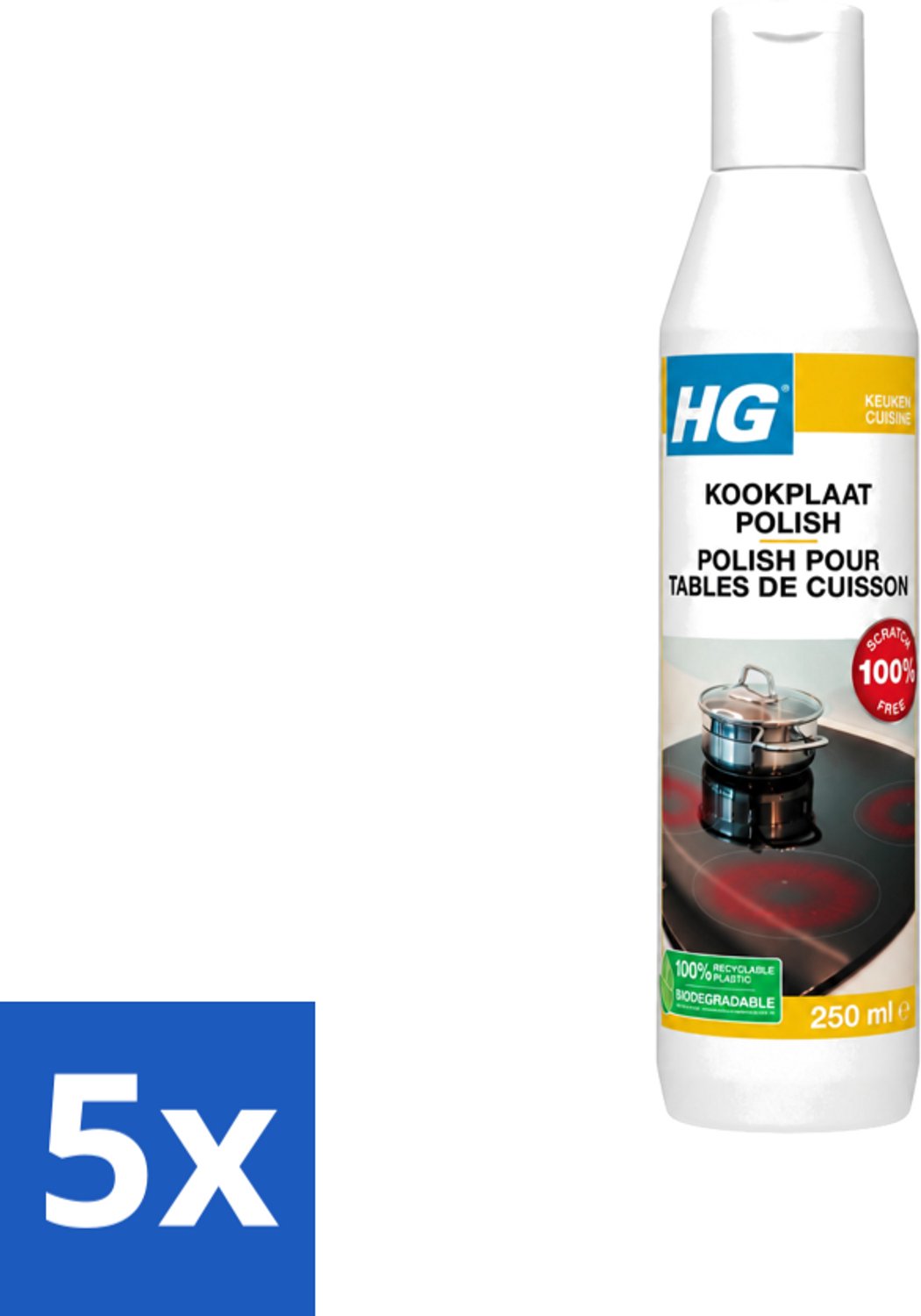 5 x HG - Kookplaatreiniger Polish - Verwijdert Veilig & Effectief Vuil - Beschermende Glans - 250 ml - Voordeelverpakking - 5 stuks