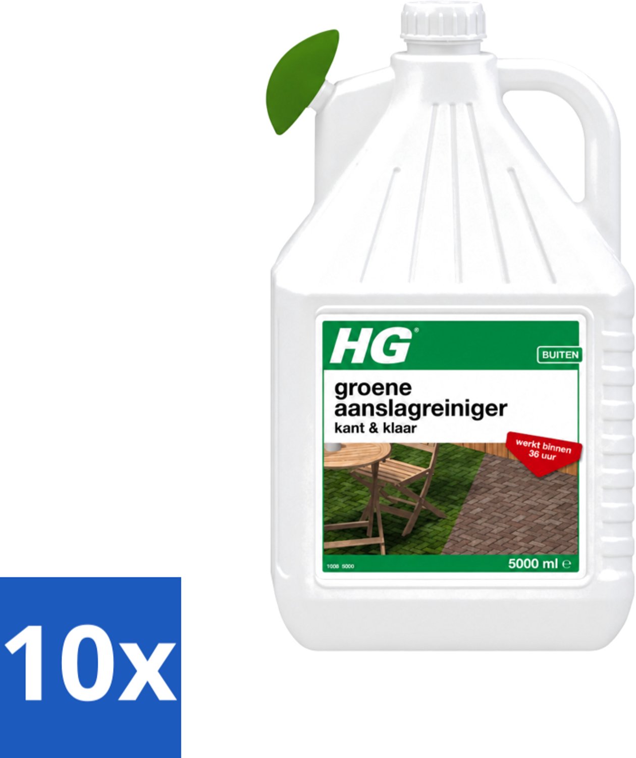 10 x HG - Buiten - Groene Aanslagreiniger - Kant & Klaar - Resultaat Binnen 36 Uur - 5L - Voordeelverpakking - 10 stuks