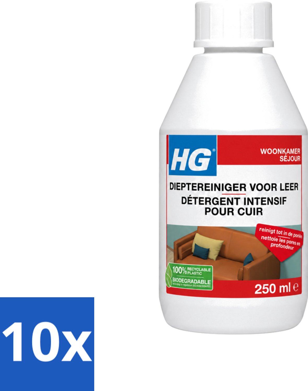 10 x HG - Dieptereiniger Voor Leer - Veilig & Milde Reiniging - 250 ml - Voordeelverpakking - 10 stuks