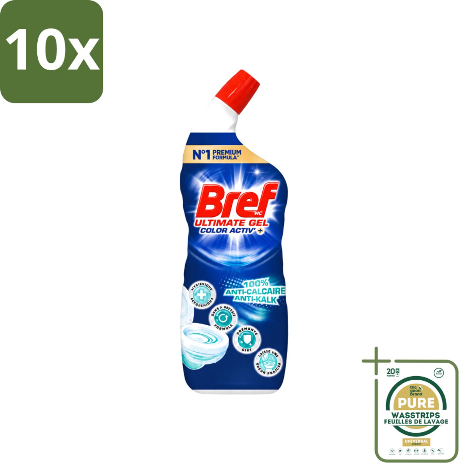 10 x Bref WC - Color Activ+ - Toiletreiniger - Gel - Anti-Kalk - Oceaan - 700 ml - Wasstrips - Toilet Reinigen - Anti-kalk - Oceaanfrisse Geur - Toilet Reinigingsgel - Toilet Schoonmaken