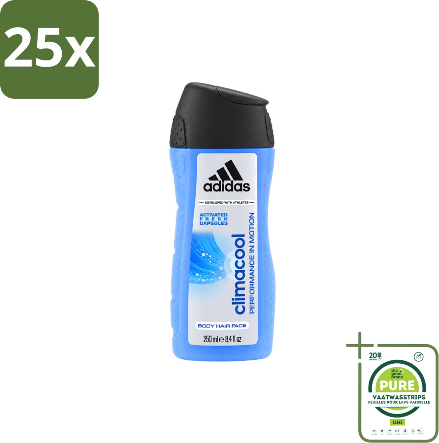 25 x Adidas – Douchegel – Climacool Men – 250 ml - Grootverpakking - Vaatwasstrips - Douchegel - Frisheid - Sportgeur - Actieve Frisheid - Bewegingssensor