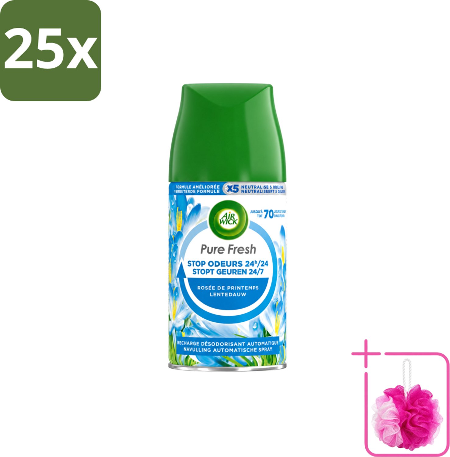 25 x Air Wick – Navulling – Freshmatic Pure Lentedauw – 250 ml - Bulkverpakking - Lentedauw - Douchemop - Geur