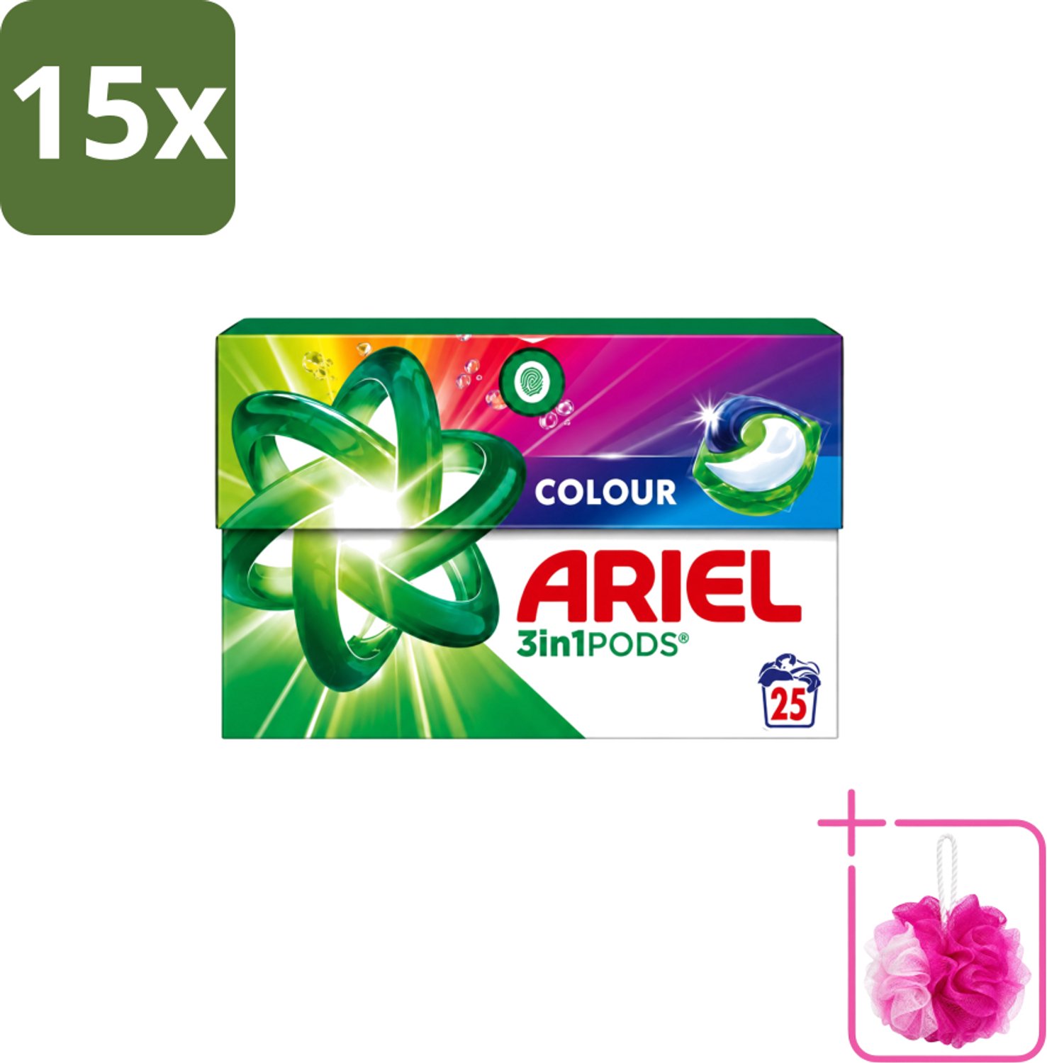 15 x Ariel – Pods 3in1 – Color – 500 g – 25 wasbeurten - Bulkverpakking - Kleurwas - Douchemop - Kleurbehoud