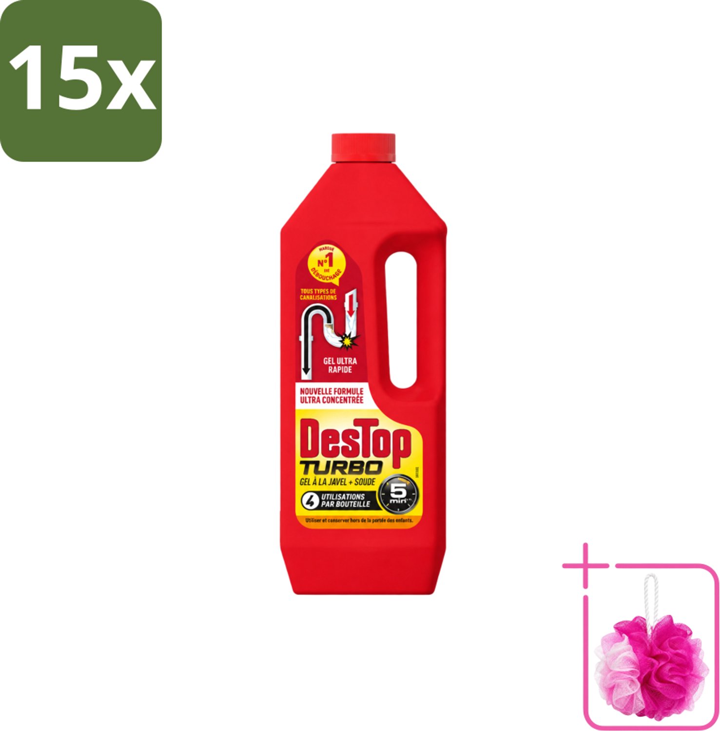 15 x Destop - Ontstopper - Turbo Gel - 1 L - Bulkverpakking - Ontstoppen - Douchemop - Afvoer